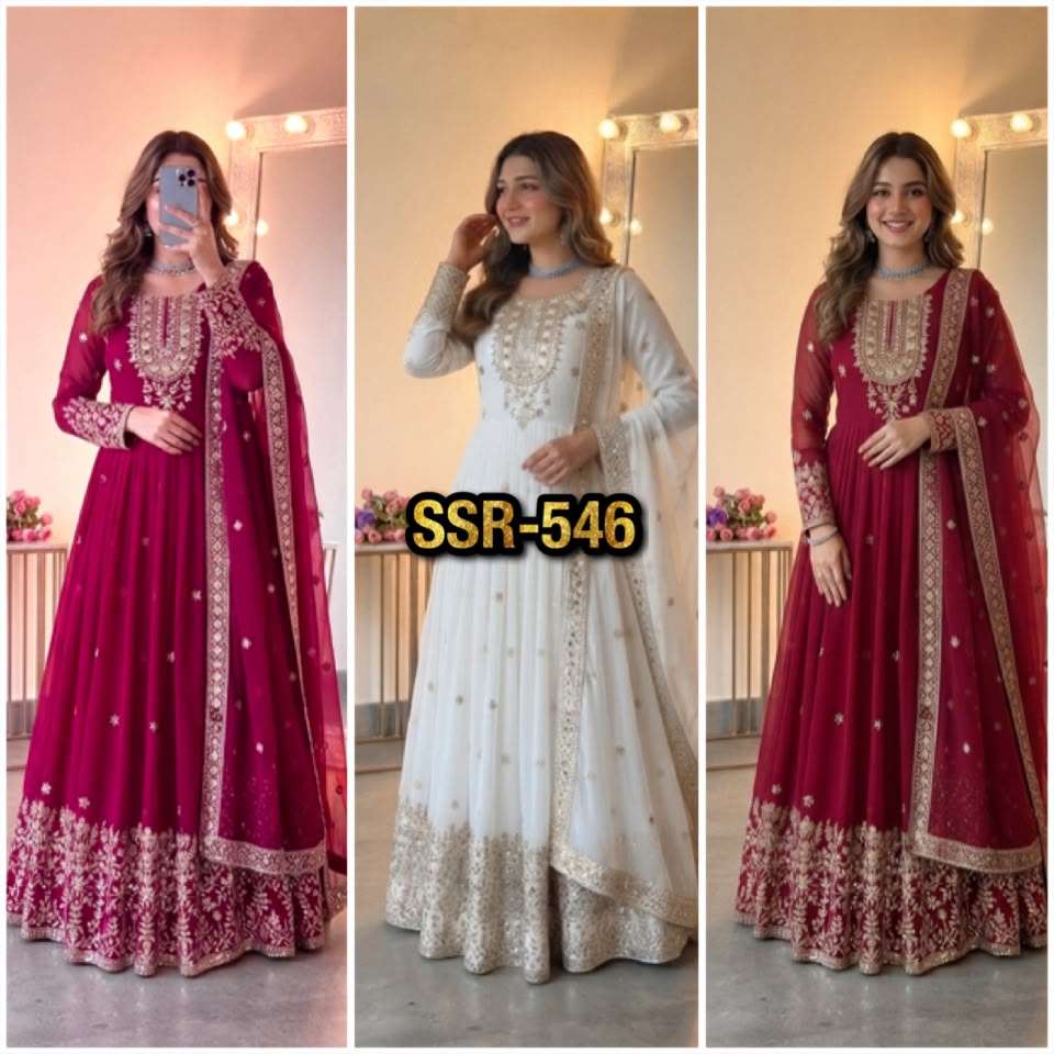 SSR 546 GEORGETTE SEQUENCE DESIGNER WORK READY MADE FESTIVE WEAR GOWN SUIT