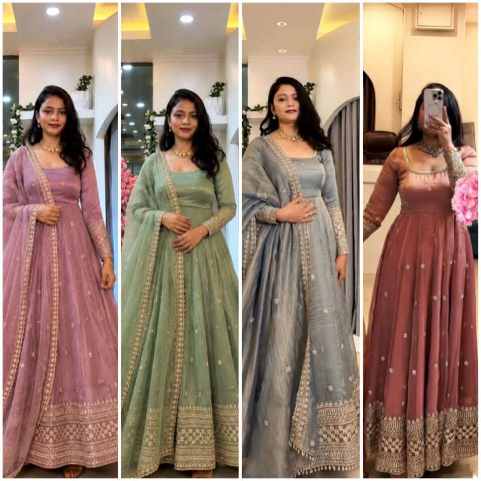 SSR 547 SILK SEQUENCE EMBROIDERY DESIGNER WORK PARTY WEAR GOWN STYLE SUIT