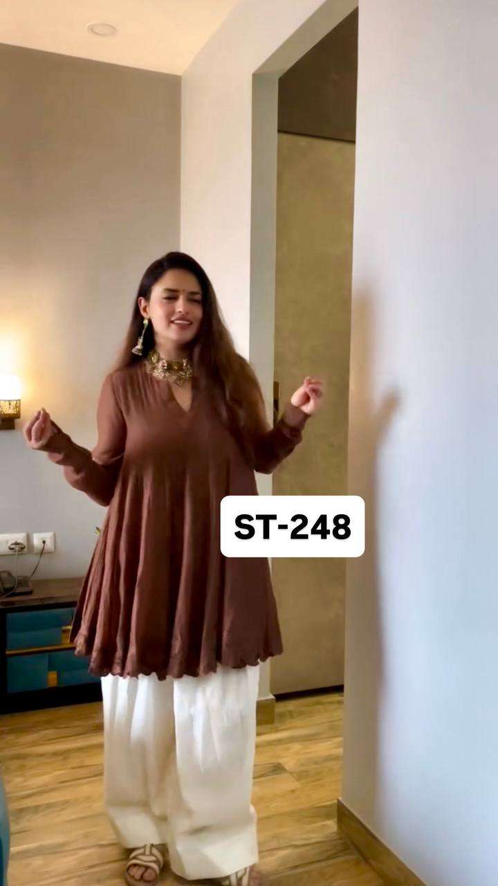 ST 248 CHANDERI PREETY LOOKS LADIES TOP WITH PLAZZO PAIR 