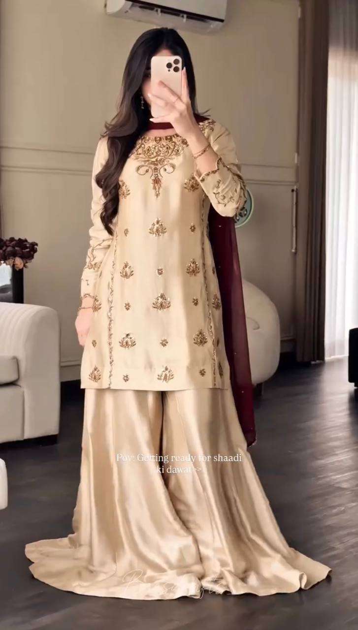 WW 1272 CREPE DESIGNER WORK PARTY WEAR LADIES SHARARA SUIT