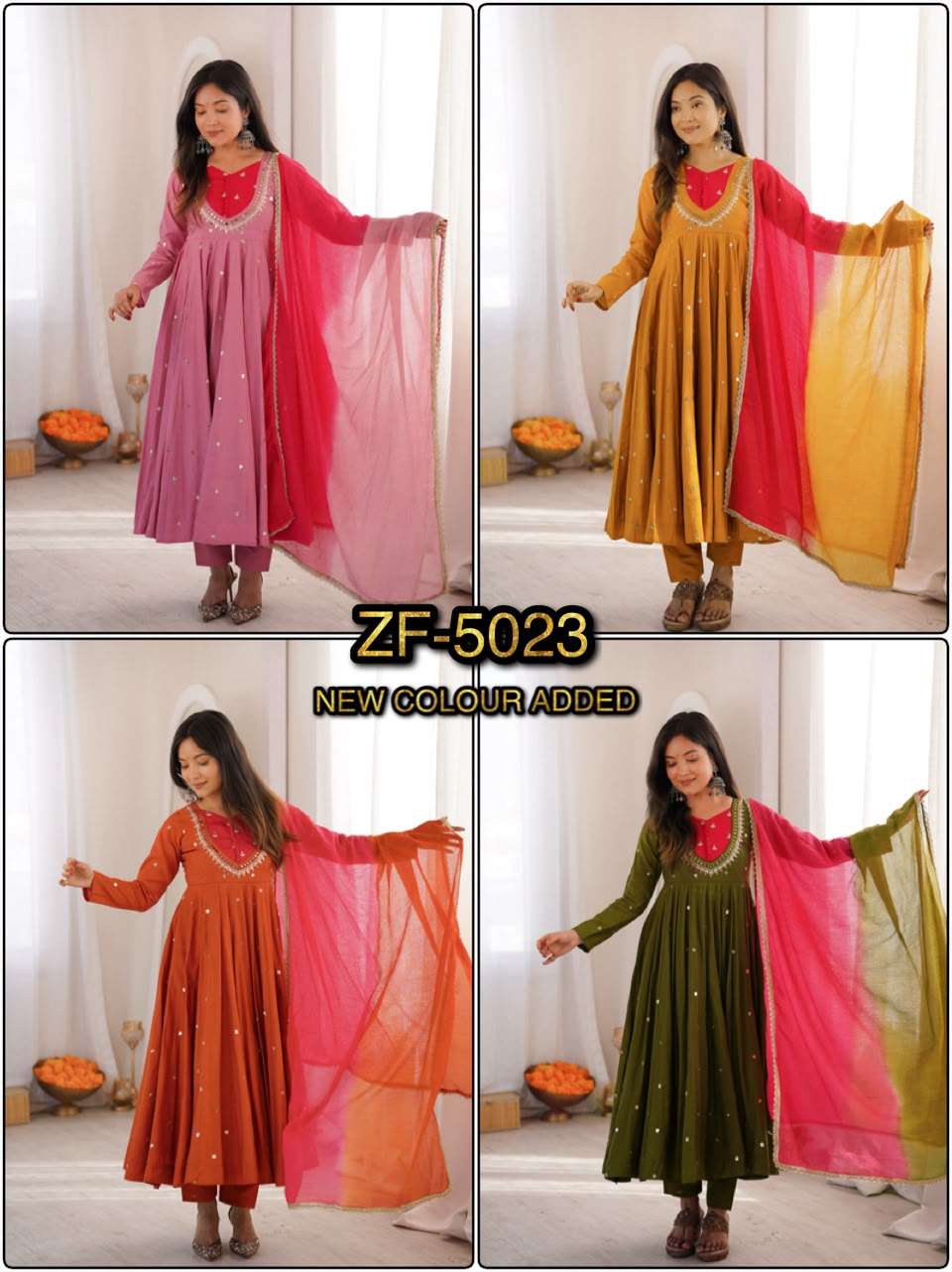 ZF 5023 SILK SEQUENCE EMBROIDERY DESIGNER WORK READY MADE ANARKALI GOWN STYLE SUIT