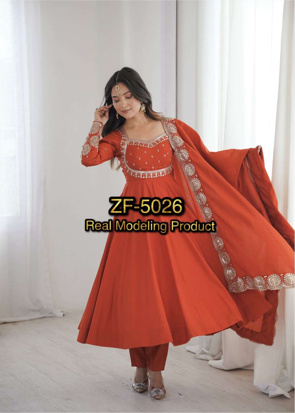 ZF 5026 SILK SEQUENCE EMBROIDERY DESIGNER WORK READY MADE ANARKALI GOWN STYLE SUIT 
