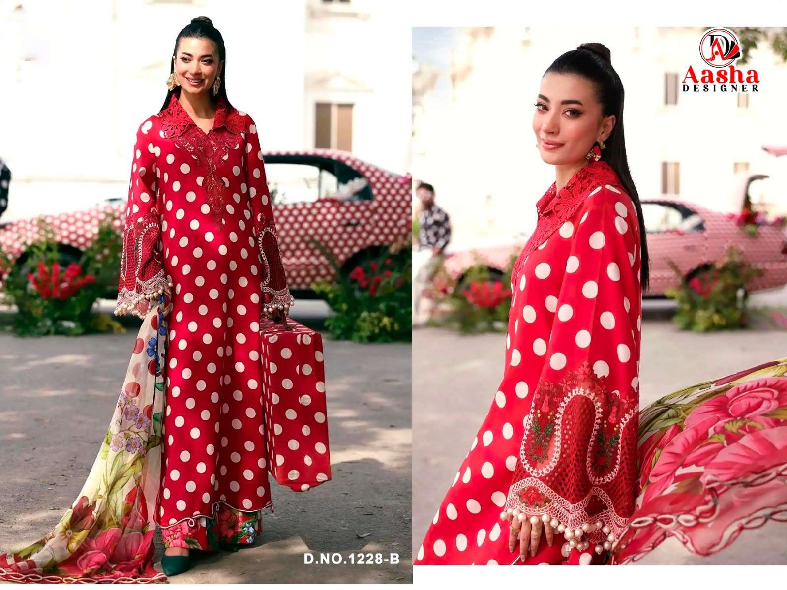 AASHA DESIGNER MARIA B M PRINT 25 VOL 7 D NO 1228 COTTON PRINT WITH WORK SUIT