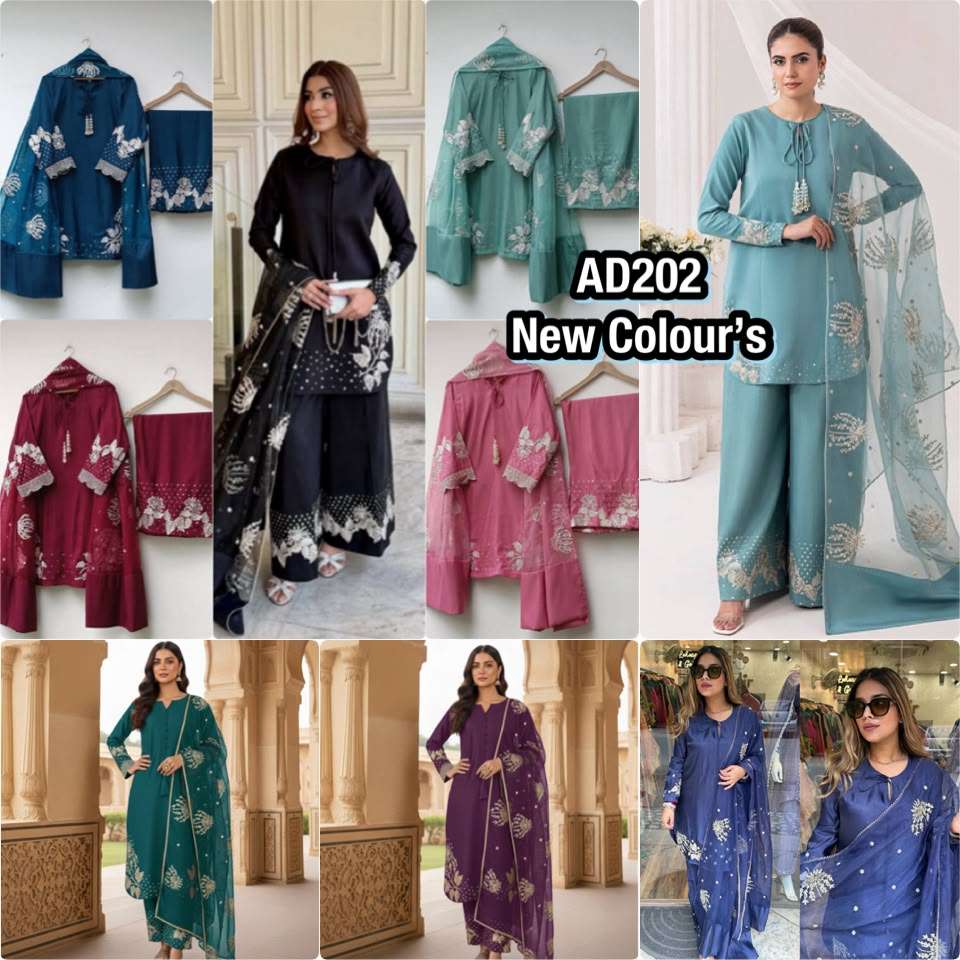 AD 202 CREPE DESIGNER PARTY WEAR LOOK LADIES 3PIECE SET COLLECTION 