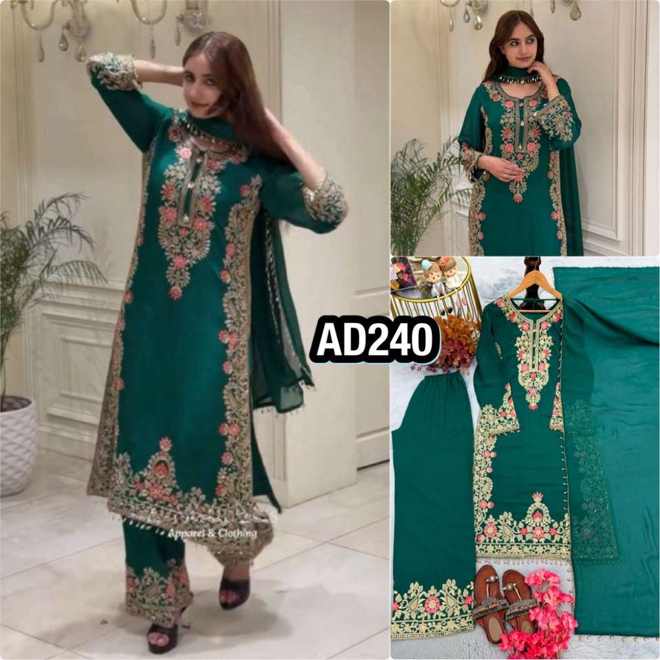AD 240 GEORGETTE HEAVY EMBROIDERED DESIGNER PARTY WEAR LADIES SUIT