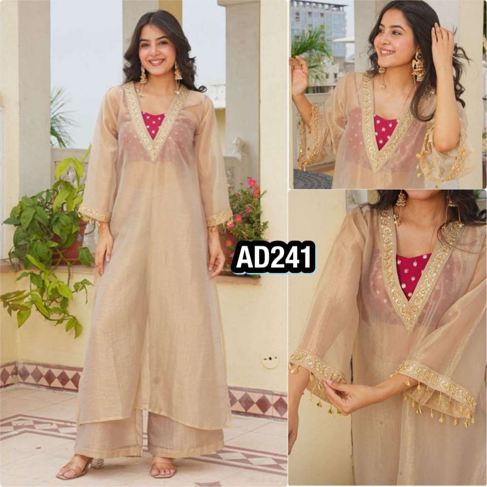 AD 241 SATIN BEAUTIFUL DESIGNER LOOK FESTIVE WEAR THREE PIECE KURTA SET COLLECTION 