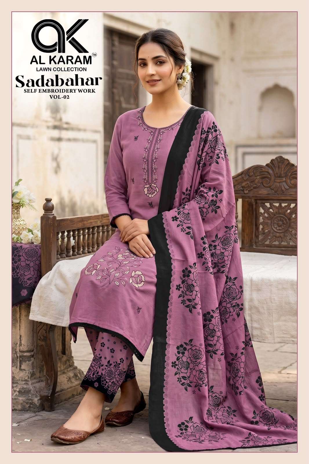 AL KARAM SADABAHAR RAYON FANCY EMBROIDERY WORK SUIT