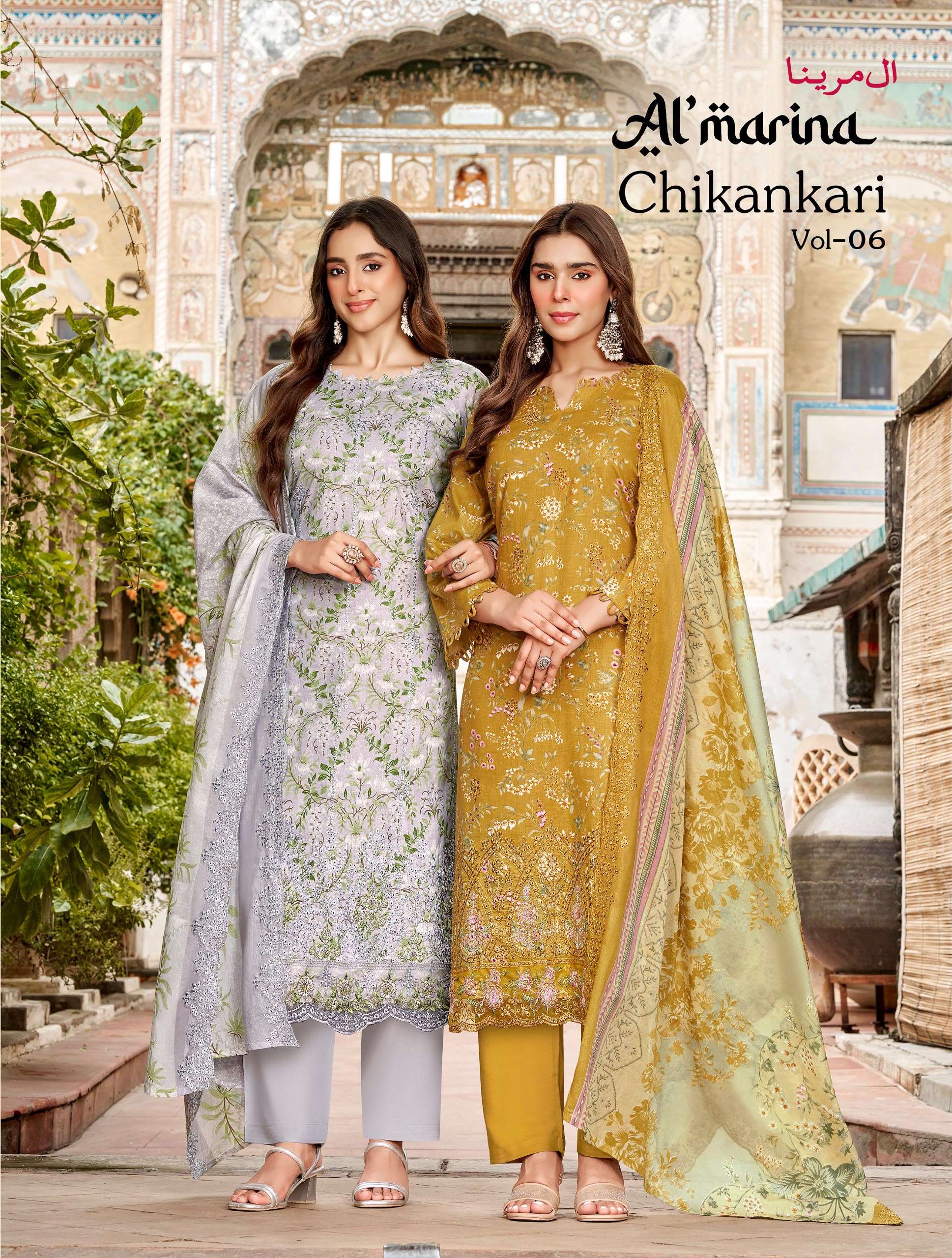 AL MARINA CHIKANKARI VOL 6 COTTON DIGITAL PRINT WITH EMBROIDERIES WORK SUIT