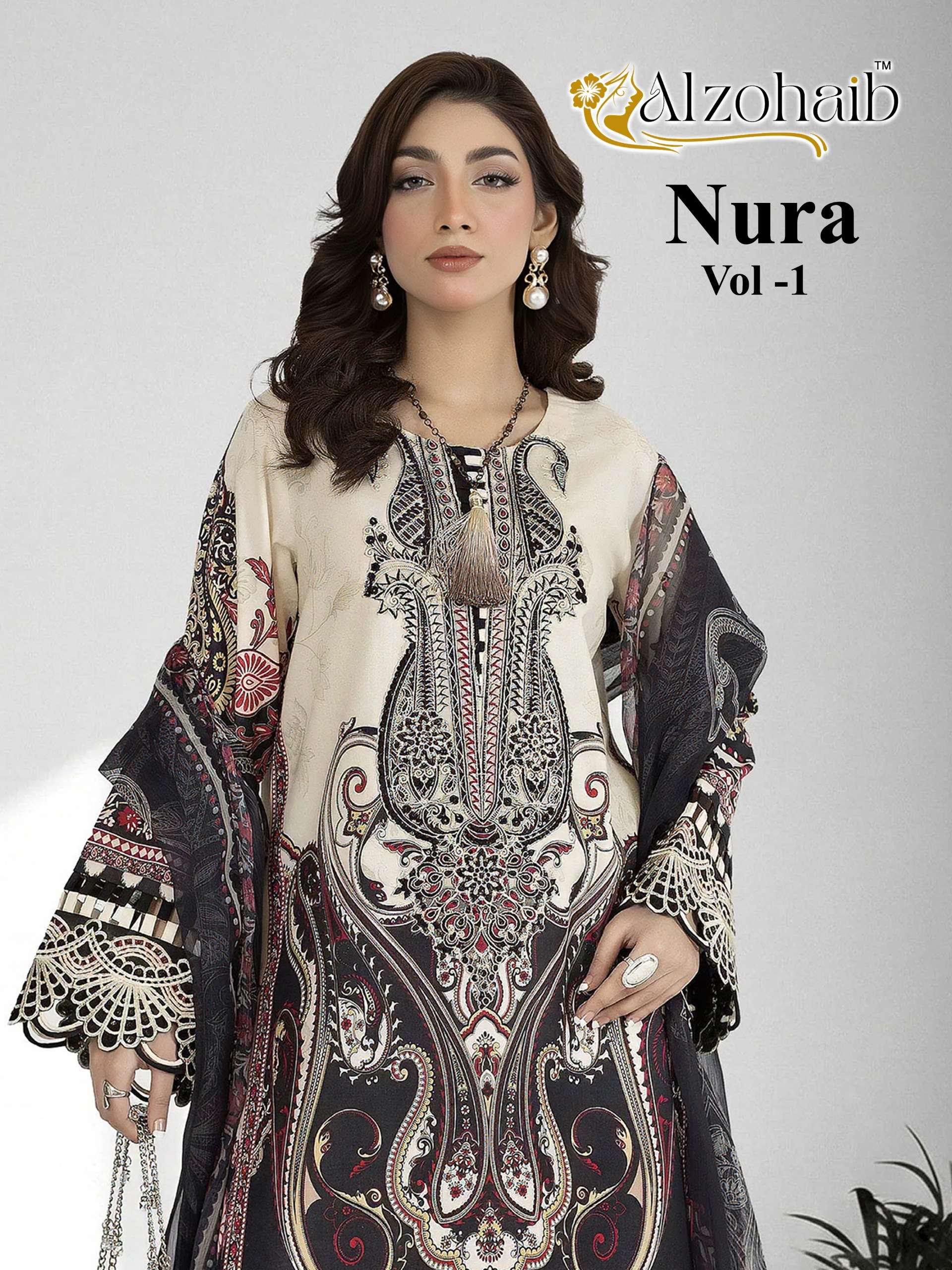 AL ZOHAIB NURA VOL 1 COTTON PATCH EMBROIDERY WORK SALWAR KAMEEZ 