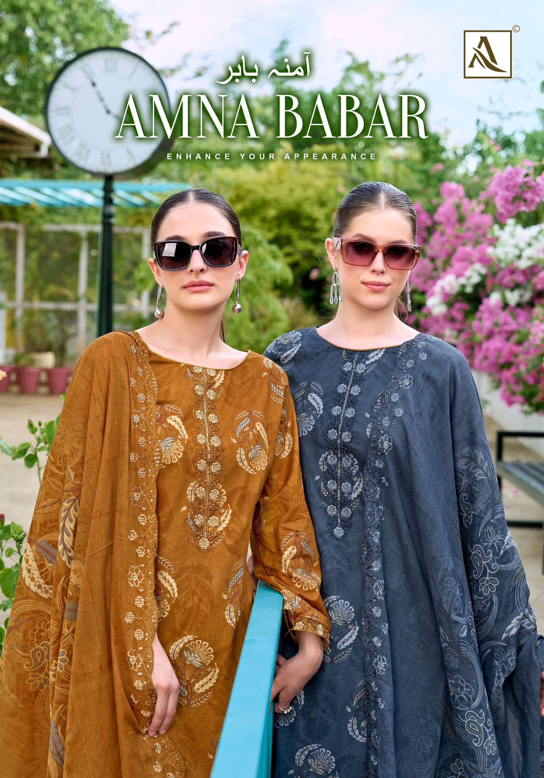 ALOK SUITS AMNA BABAR COTTON FOIL PRINT WITH FANCY EMBROIDERY WORK SUIT