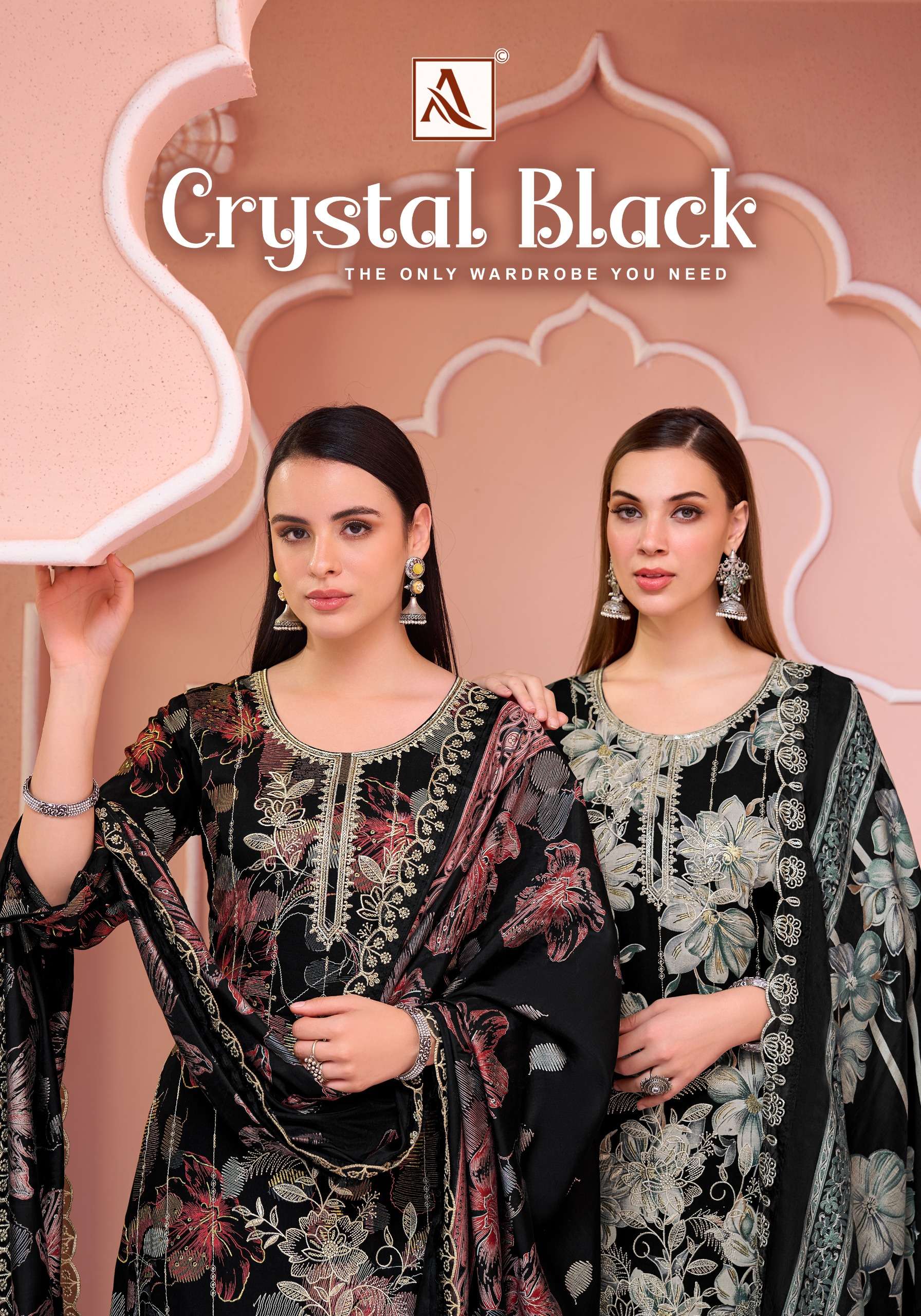 ALOK SUITS CRYSTAL BLACK VISCOSE FOIL PRINT WITH FANCY EMBROIDERY WORK SUIT