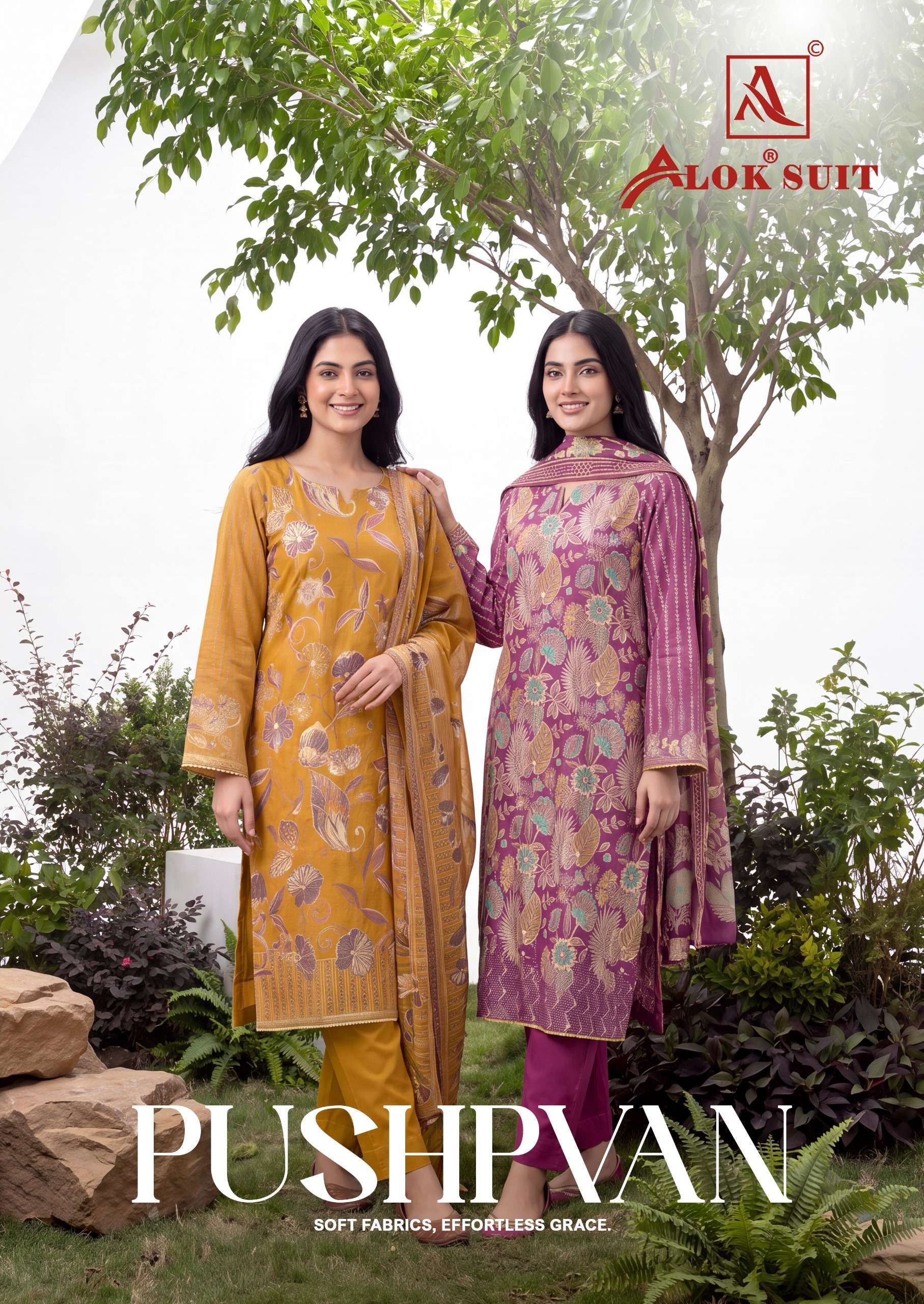 ALOK SUITS PUSHPVAN MODAL PRINT FABRIC WITH FANCY WORK SUIT
