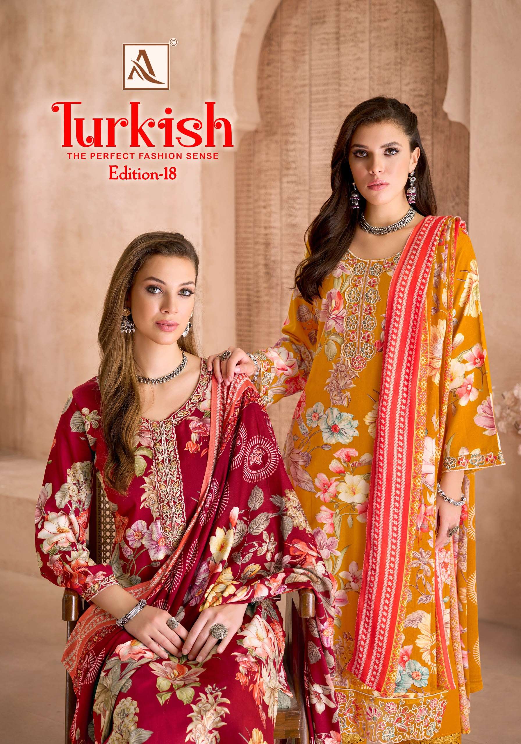 ALOK SUITS TURKISH EDITION 18 VISCOSE RAYON PRINT WITH FANCY WORK SUIT