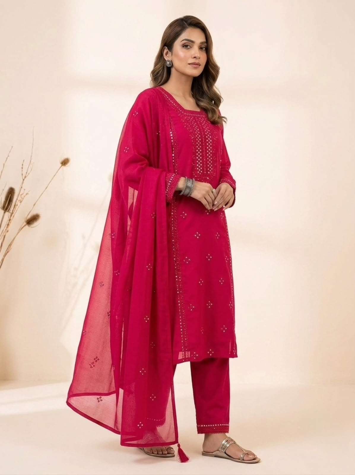 BE 488 SILK SEQUENCE EMBROIDERY DESIGNER WORK TOP PANT WITH DUPATTA ⁠SET