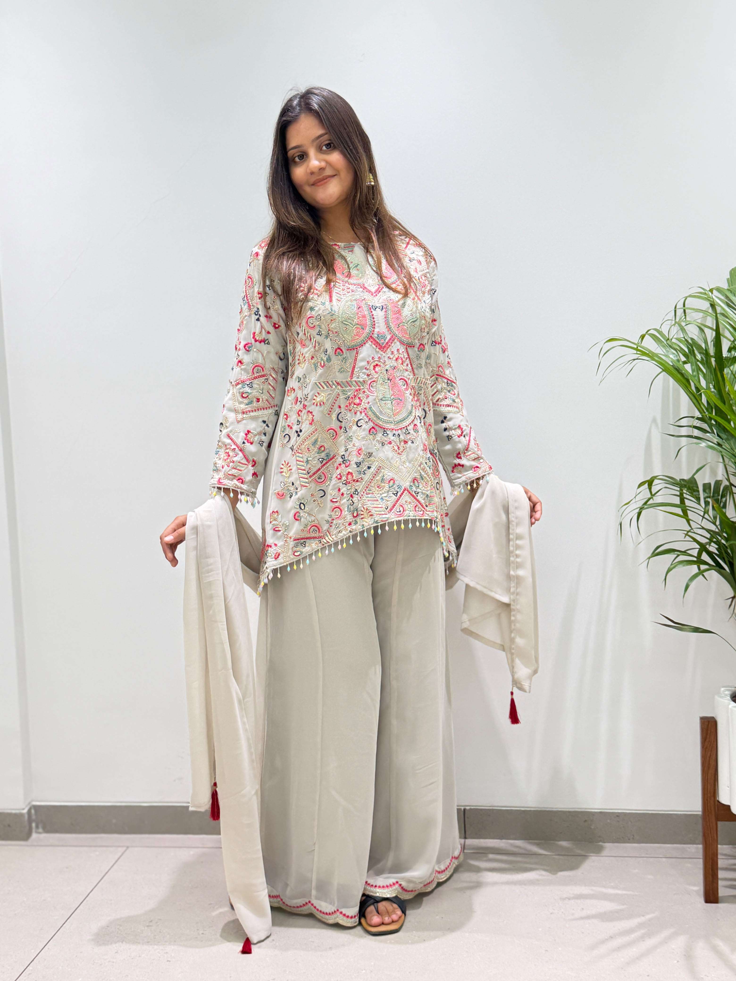 BE 489 GEORGETTE HEAVY SEQUENCE EMBROIDERY TOP AND PLAZZO WITH DUPATTA SET