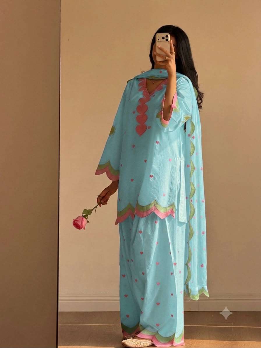 BE 490 CHANDERI SILK DESIGNER EMBROIDERED WORKED TOP SALWAAR WITH DUPATTA