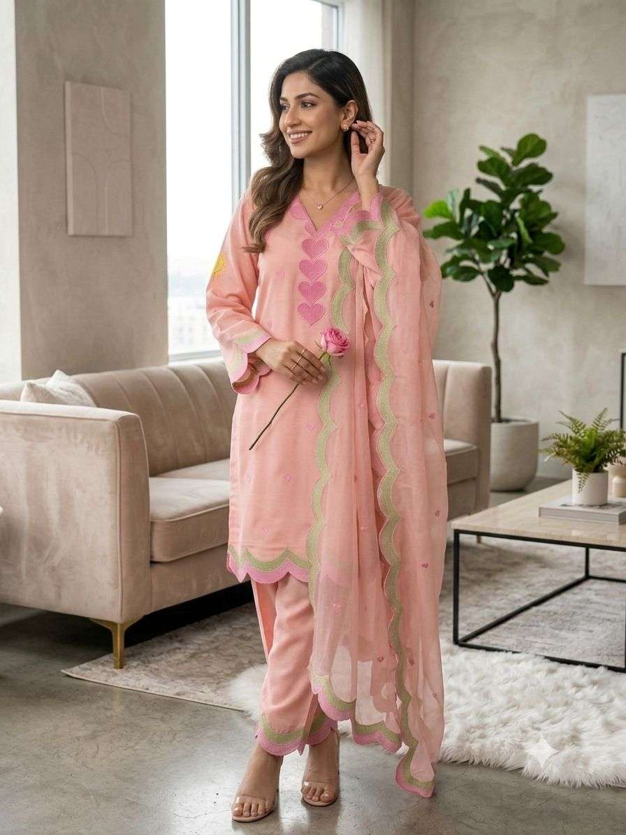 BE 490 CHANDERI SILK DESIGNER EMBROIDERED WORKED TOP SALWAAR WITH DUPATTA