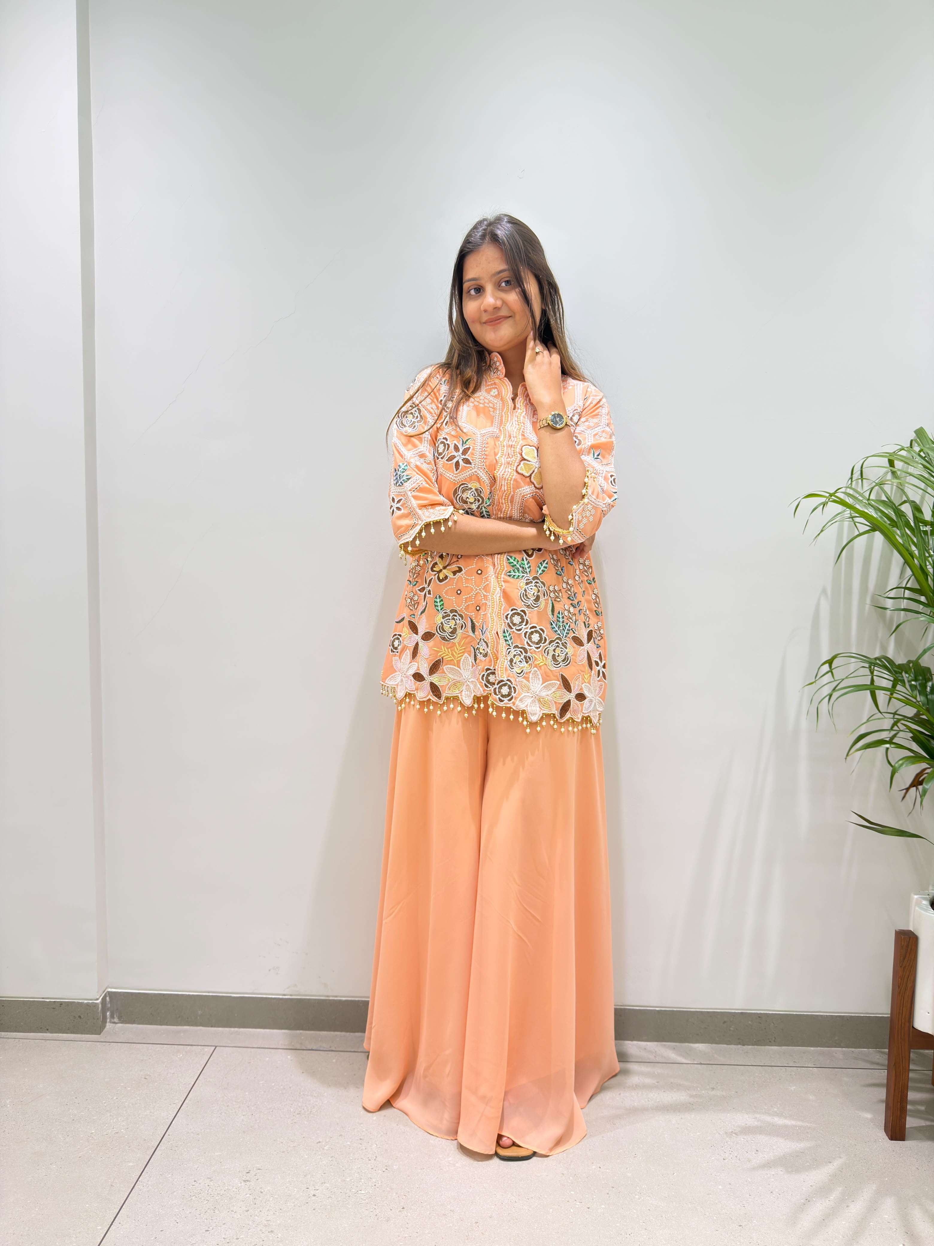 BE 492 GEORGETTE DESIGNER WORK FESTIVE WEAR TOP AND PLAZZO SET