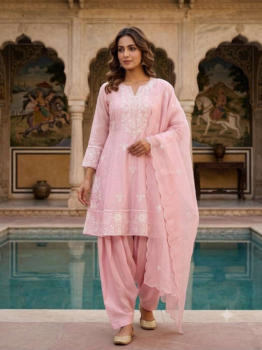 BE 494 SILK SEQUENCE EMBROIDERED WORKED TOP SALWAR WITH DUPATTA SET