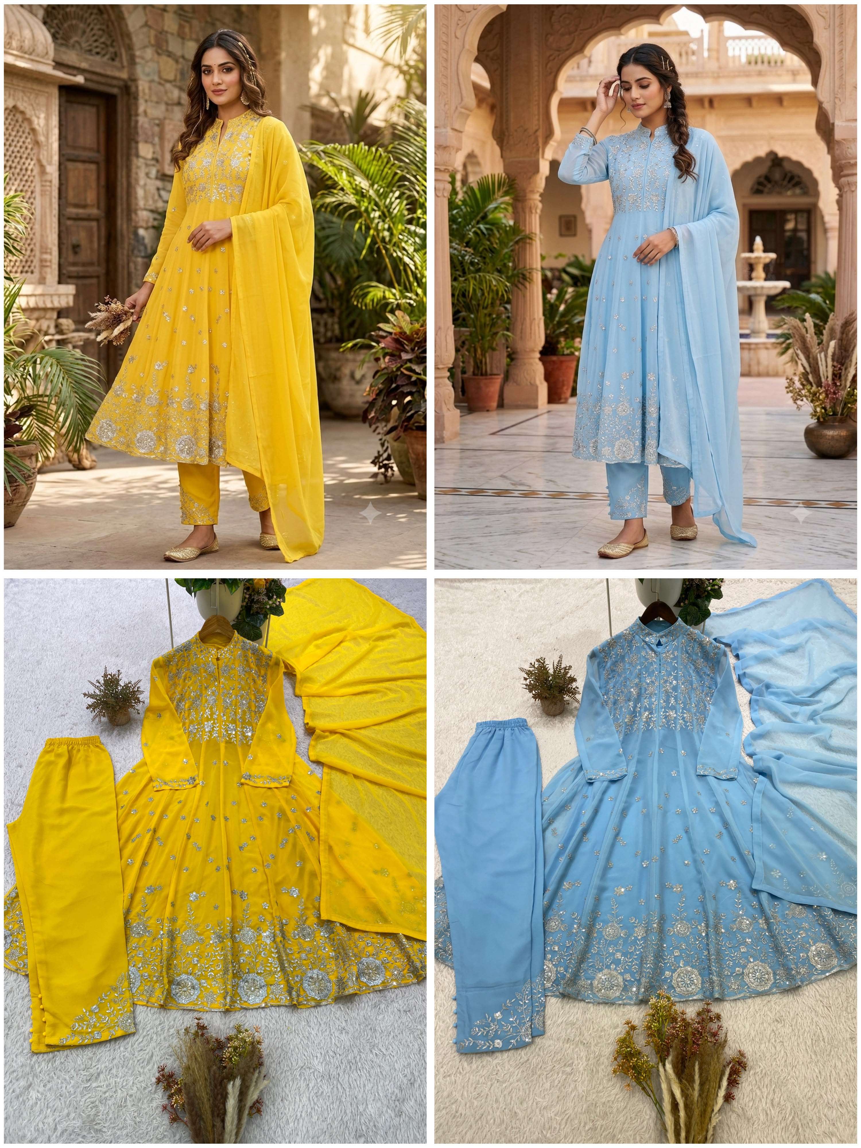 BE 495 GEORGETTE SEQUENCE EMBROIDERY DESIGNER WORK FESTIVE WEAR LADIES SUIT