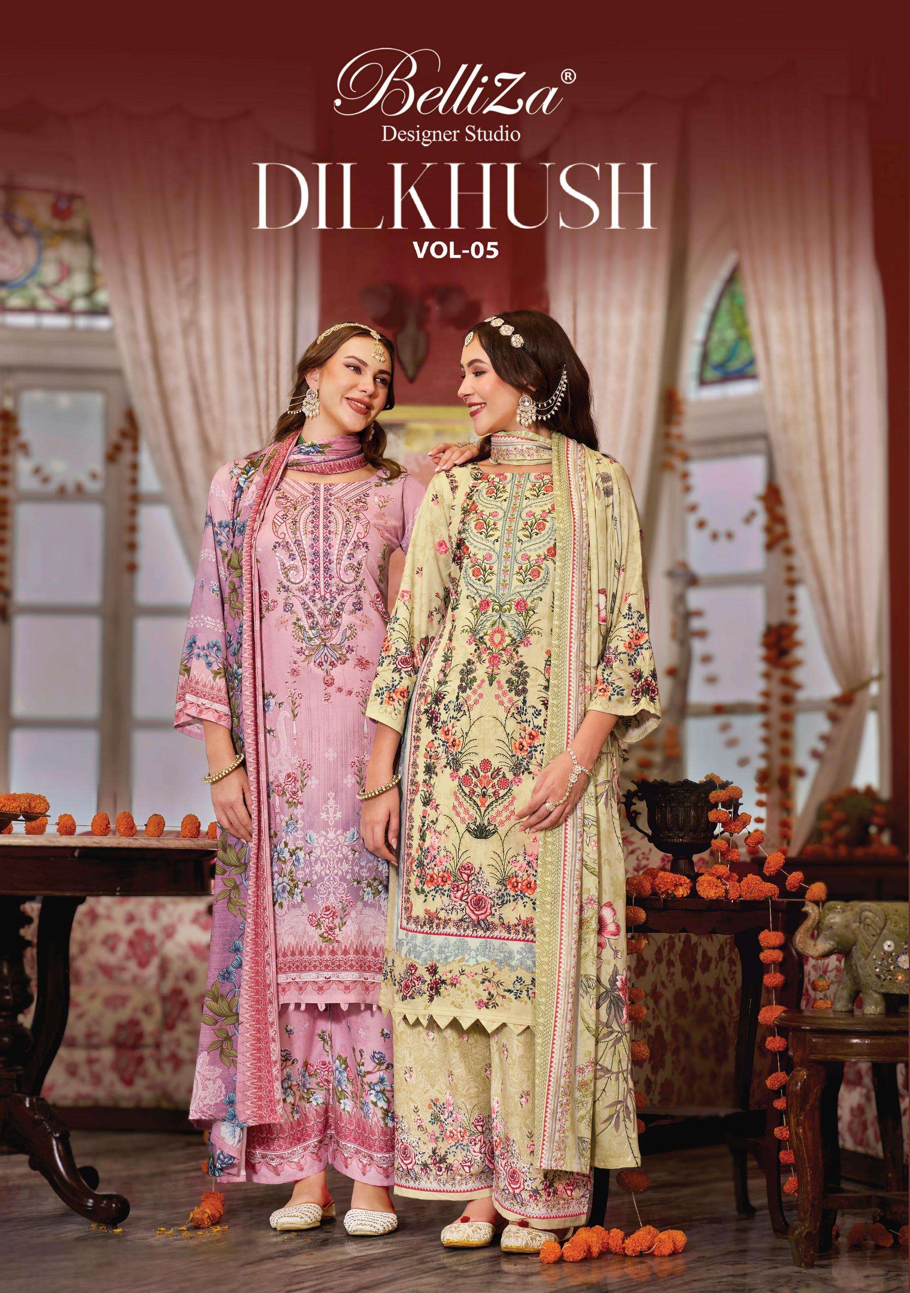 BELLIZA DESIGNER STUDIO DILKHUSH VOL 5 VISCOSE DIGITAL PRINT WITH FANCY WORK SUIT