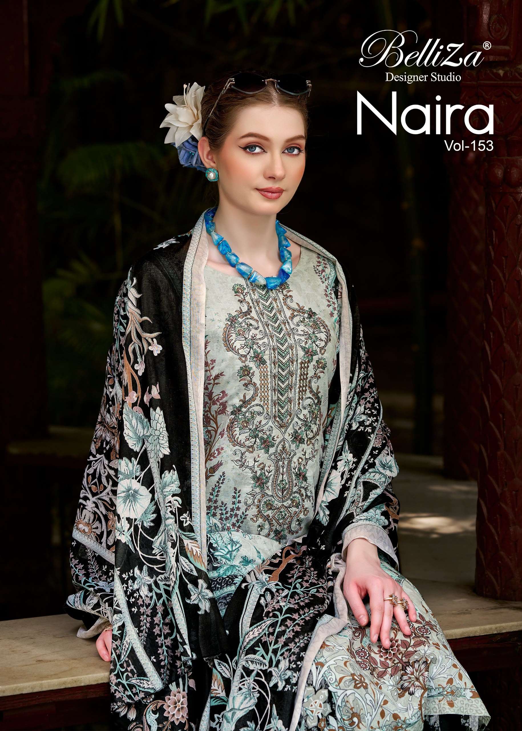BELLIZA DESIGNER STUDIO NAIRA VOL 153 COTTON DIGITAL PRINTS WITH EMBROIDERIES WORK SUIT