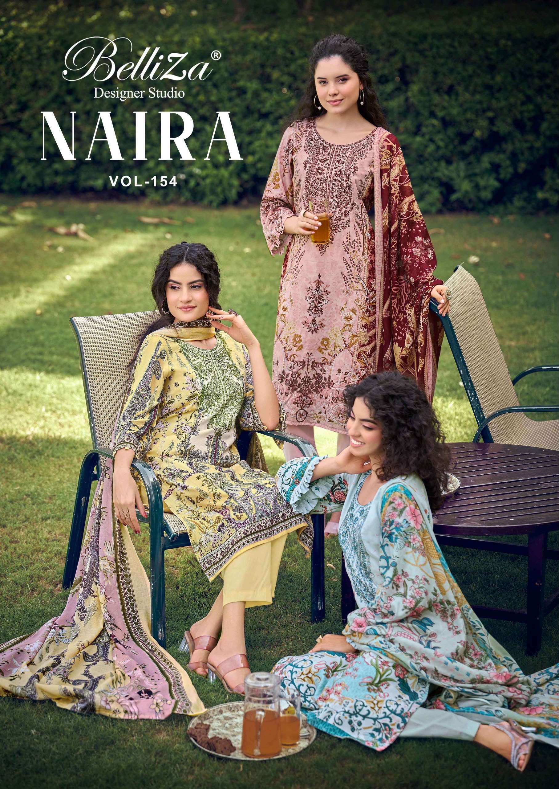 BELLIZA DESIGNER STUDIO NAIRA VOL 154 COTTON DIGITAL PRINTS WITH FANCY EMBROIDERIES WORK SUIT