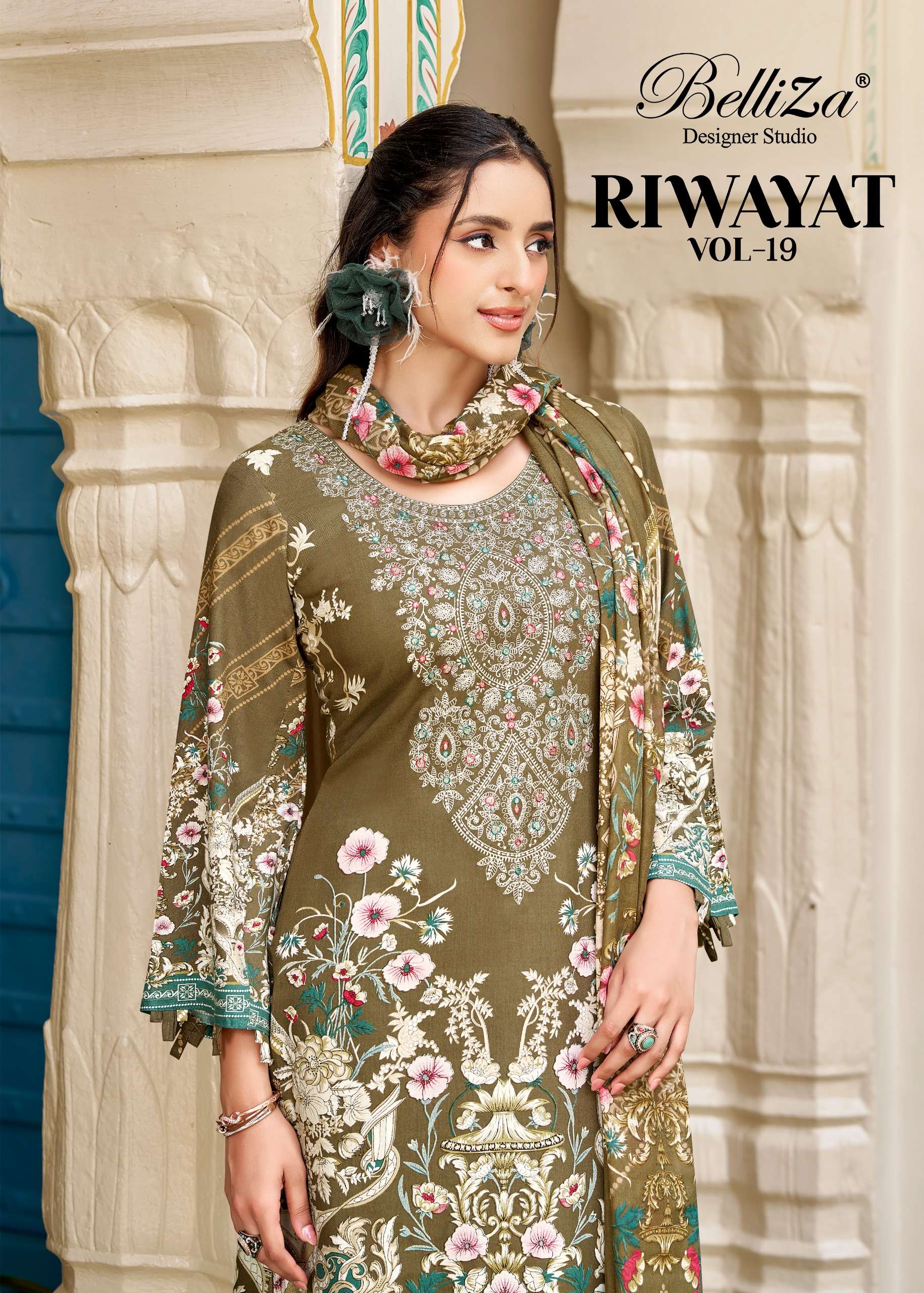 BELLIZA DESIGNER STUDIO RIWAYAT VOL 19 VISCOSE DIGITAL PRINT WITH FANCY WORK SUIT