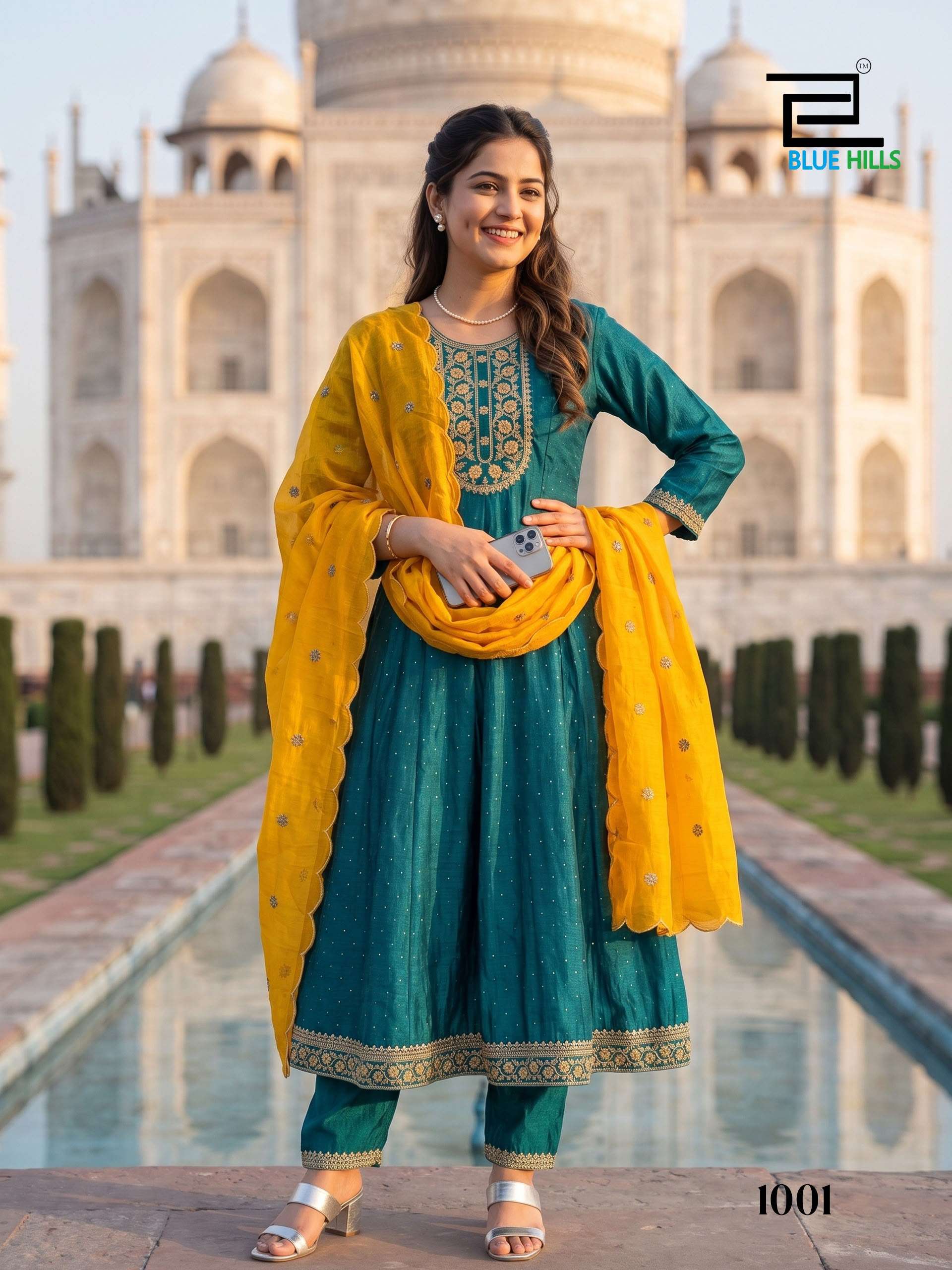 BLUE HILLS AFREEN SILK FANCY WORKS LADIES ANARKALI STYLE KURTI BOTTOM AND DUPATTA SET 