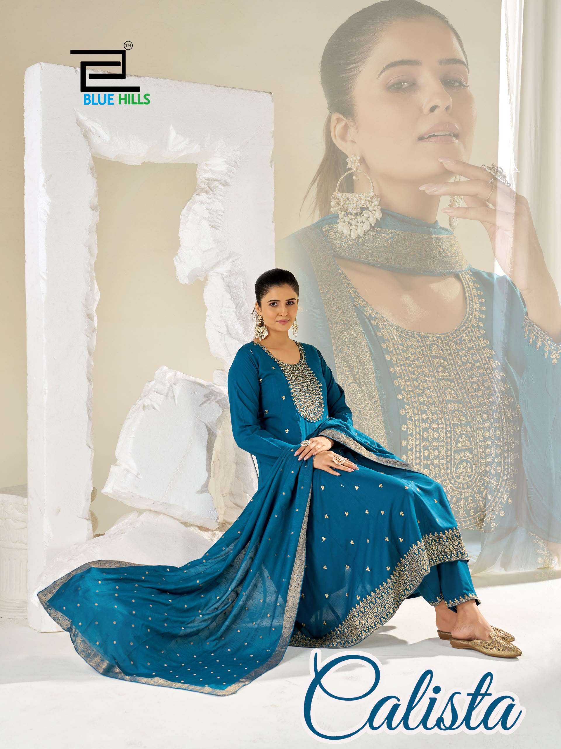BLUE HILLS CALISTA RAYON FANCY EMBROIDERY DESIGNER WORK READY MADE ANARKALI STYLE SUIT