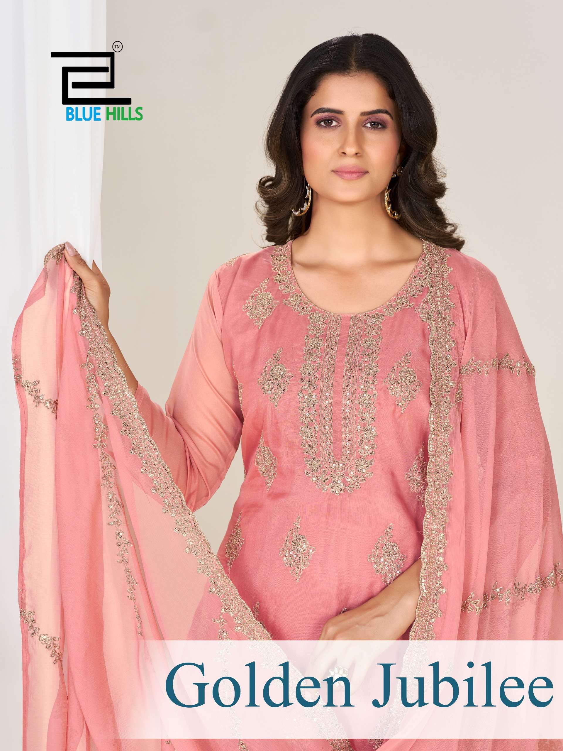 BLUE HILLS GOLDEN JUBILEE ORGANZA EMBROIDERY DESIGNER READY MADE LADIES SUIT