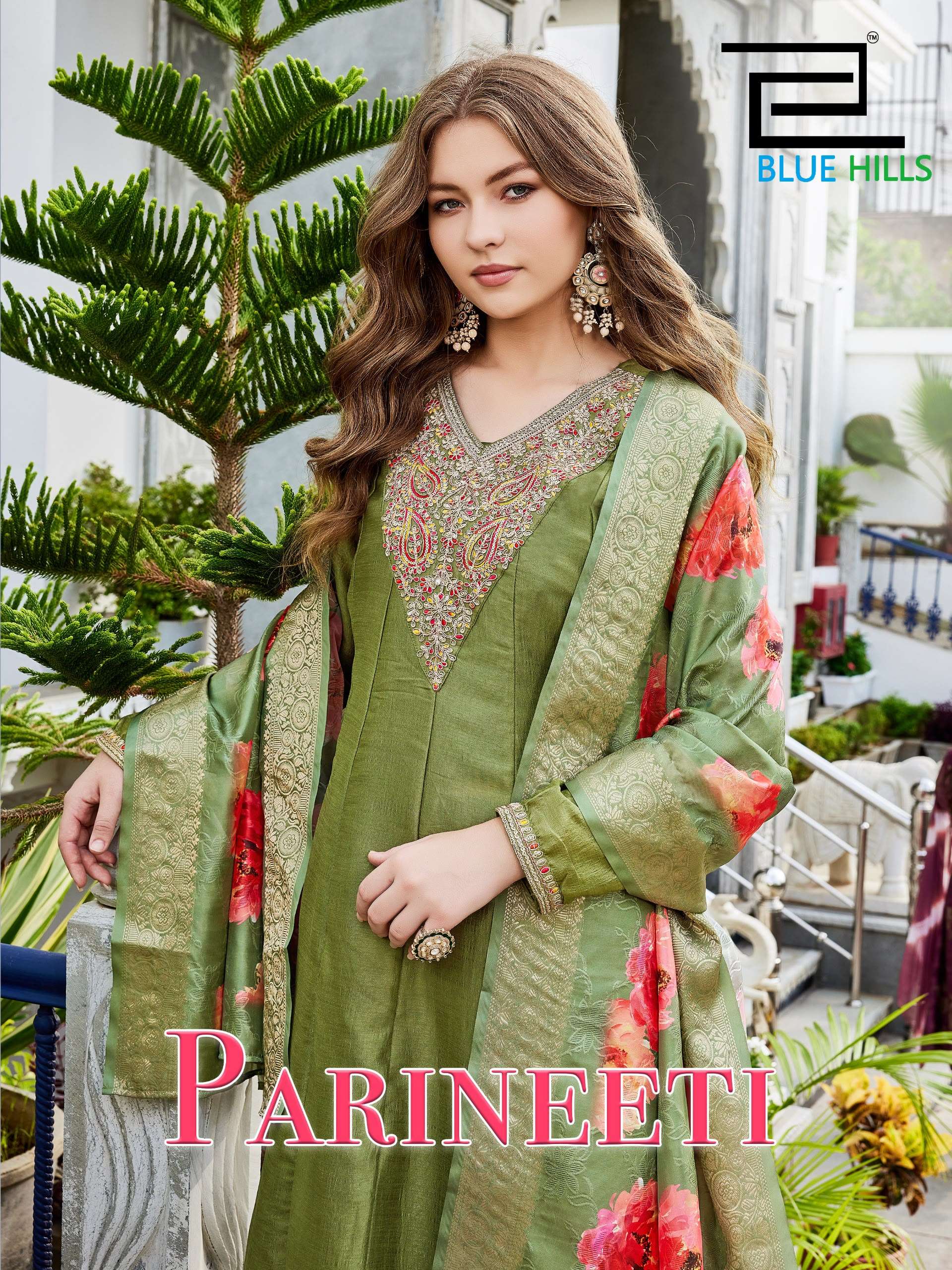 BLUE HILLS PARINEETI SILK DESIGNER ANARKALI STYLE READY MADE SUIT