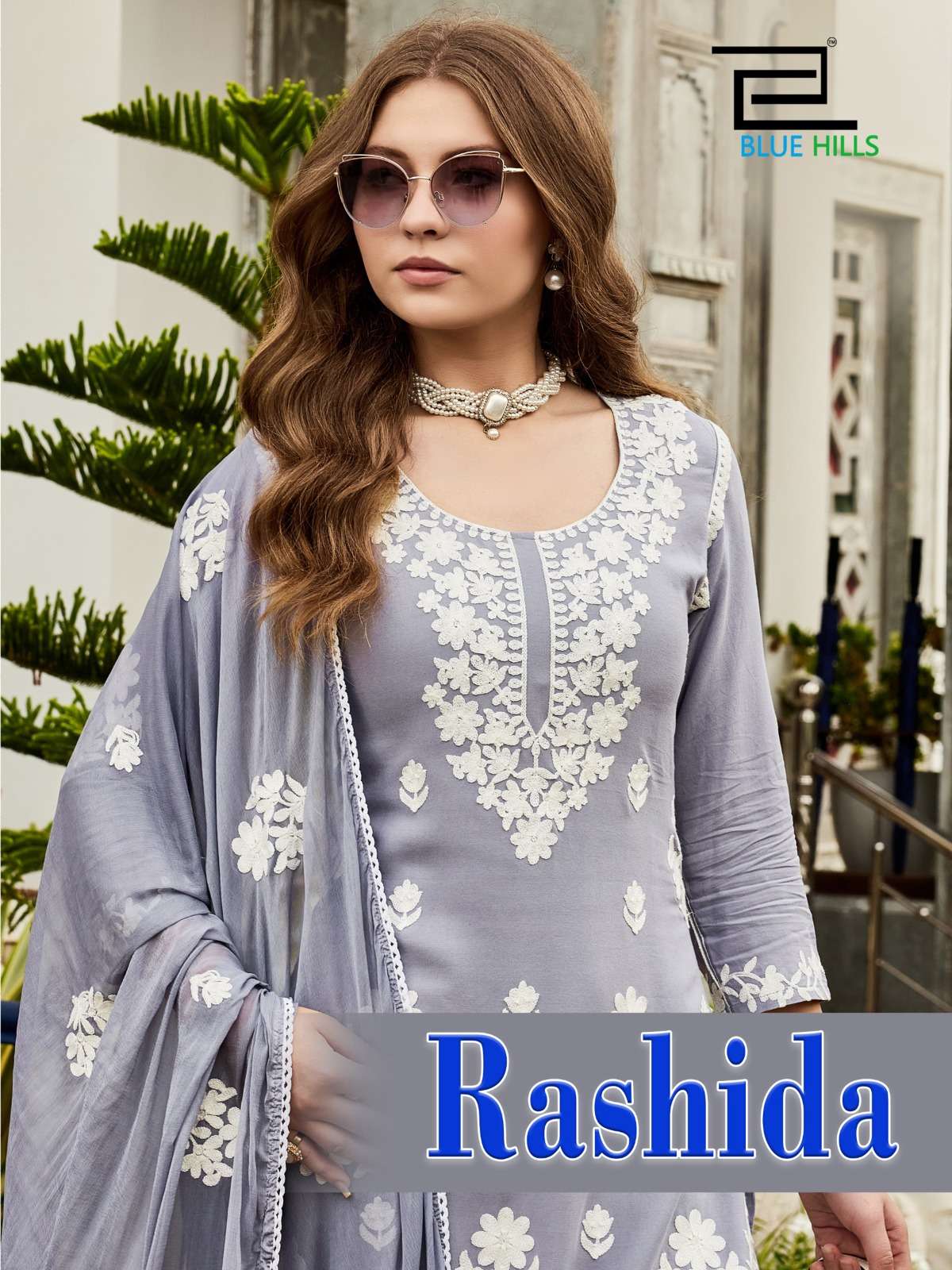 BLUE HILLS RASHIDA RAYON FANCY LUCKNOWI WORKS STYLE KURTI PLAZZO AND DUPATTA SET 
