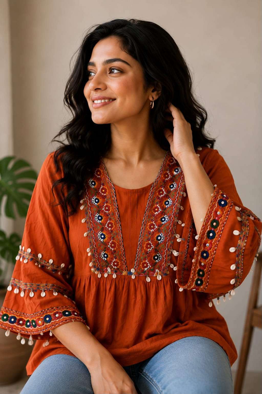 BLUE HILLS SHORT TOP RAYON BEAUTIFUL WORK WESTERN WEAR LADIES TOP