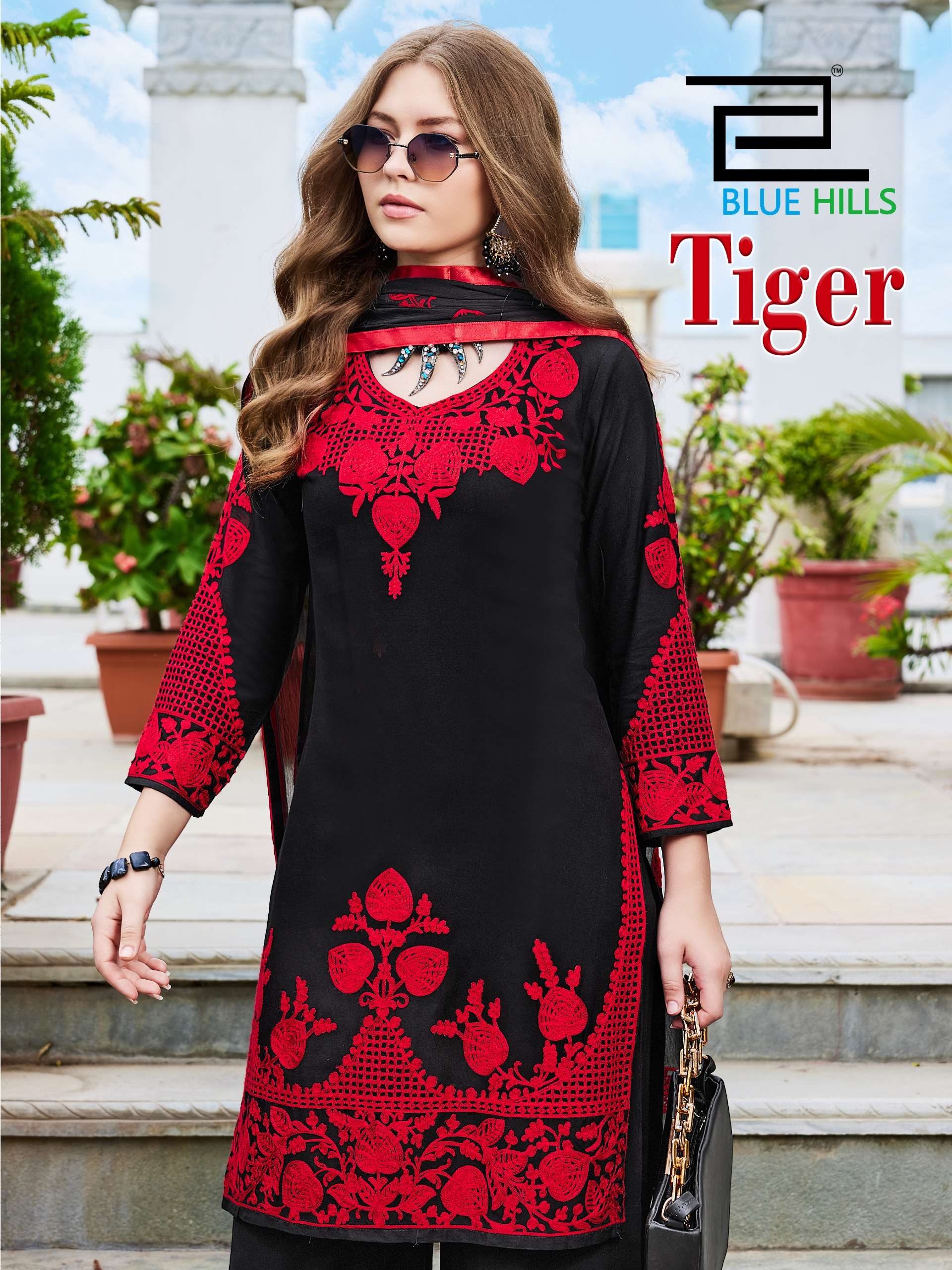 BLUE HILLS TIGER RAYON FANCY WORKS READY MADE 3PCS SET COLLECTION 