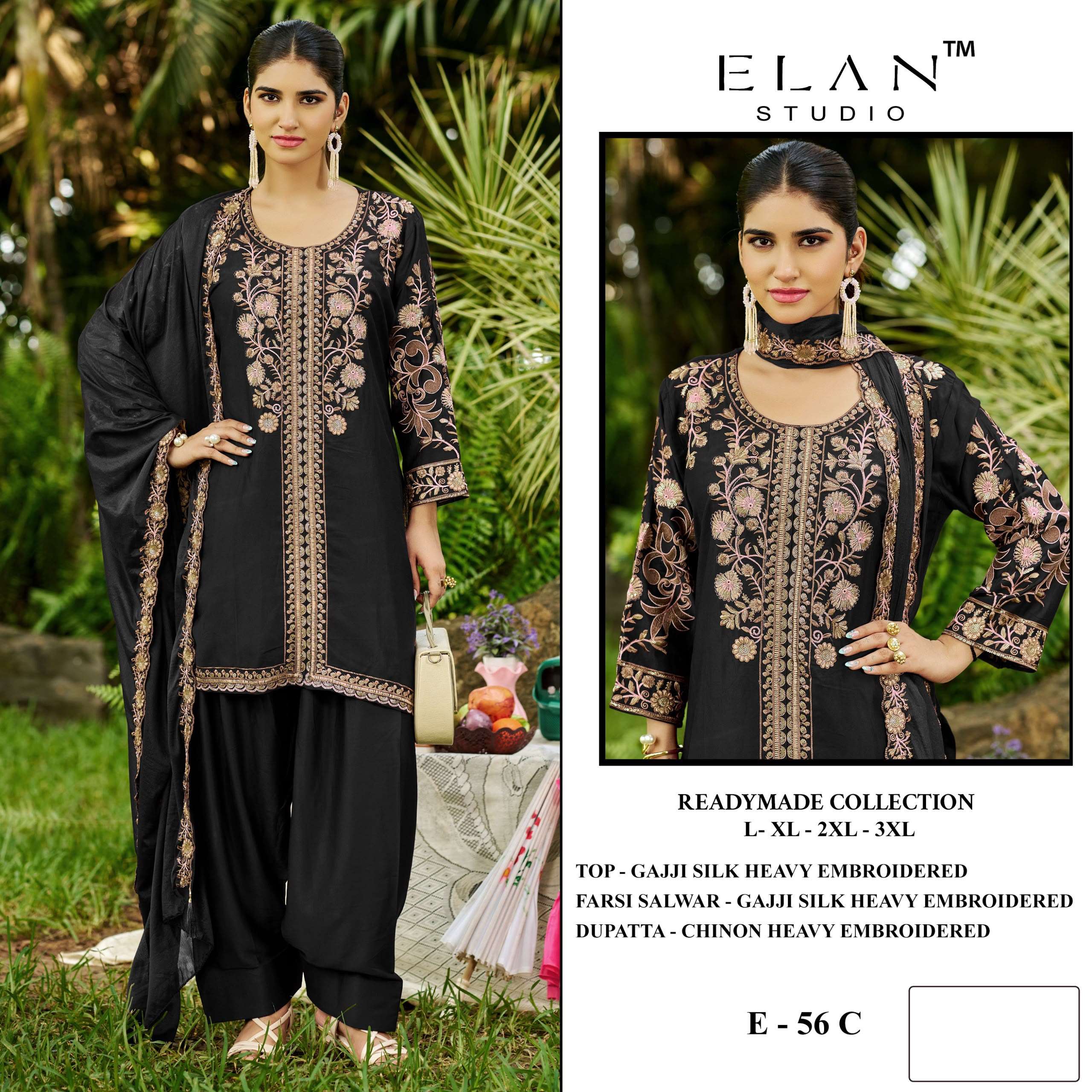 ELAN STUDIO E 56 SILK HEAVY EMBROIDERED DESIGNER READY MADE PAKISTANI SUIT