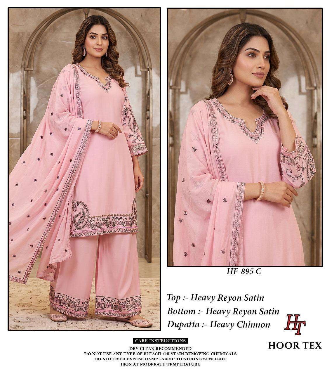 HOOR TEX HF 895 SATIN EMBROIDERY DESIGNER WORK READY MADE PAKISTANI STYLE SUIT