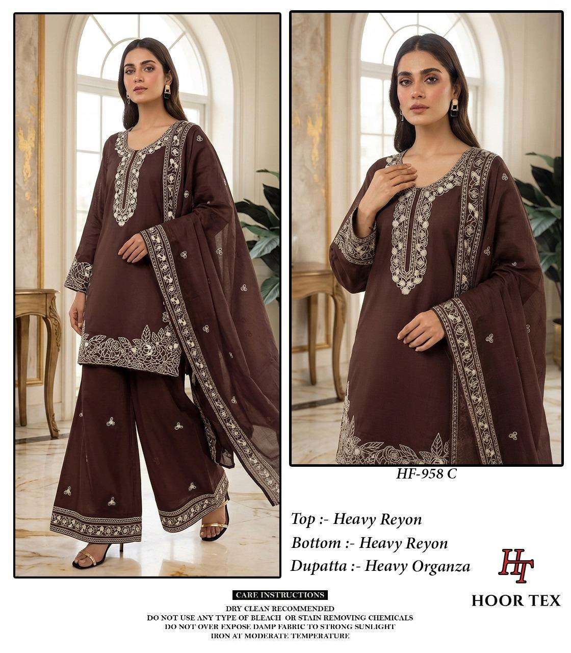 HOOR TEX HF 958 RAYON EMBROIDERY DESIGNER WORK READY MADE PAKISTANI SUIT