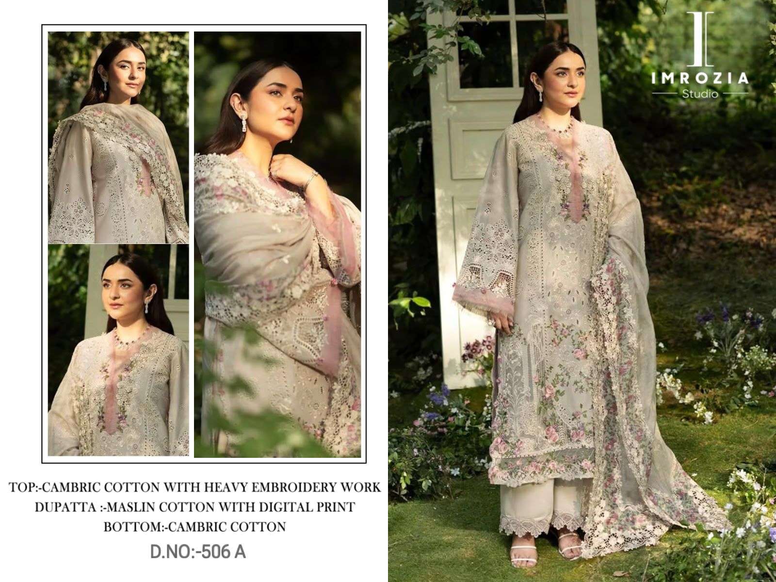 IMROZIA STUDIO D NO 506 COTTON WITH EMBROIDERY DESIGNER WORK SUIT