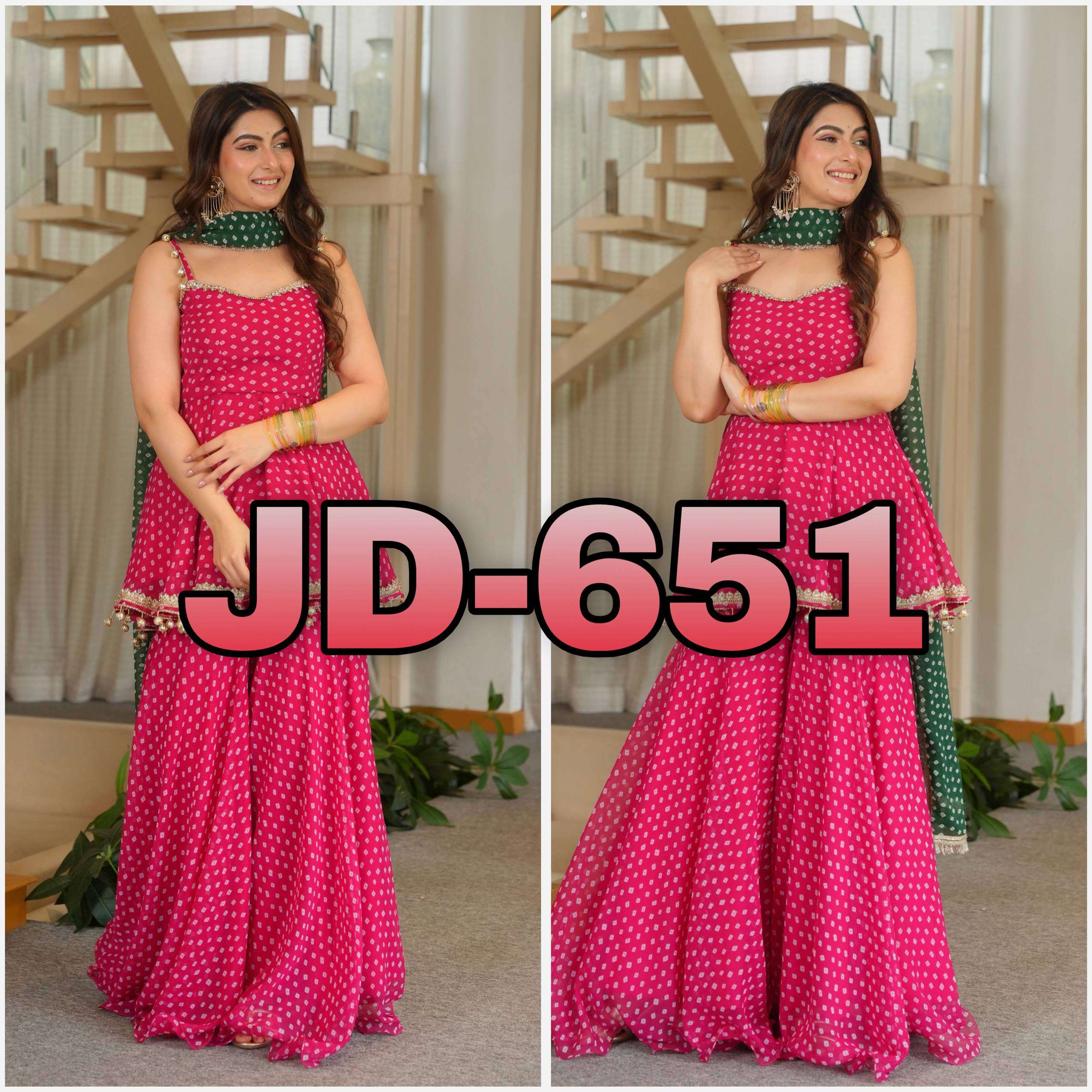 JD 651 FANCY BANDHEJ PRINT TOP PLAZZO WITH PRETTY DUPATTA SET 