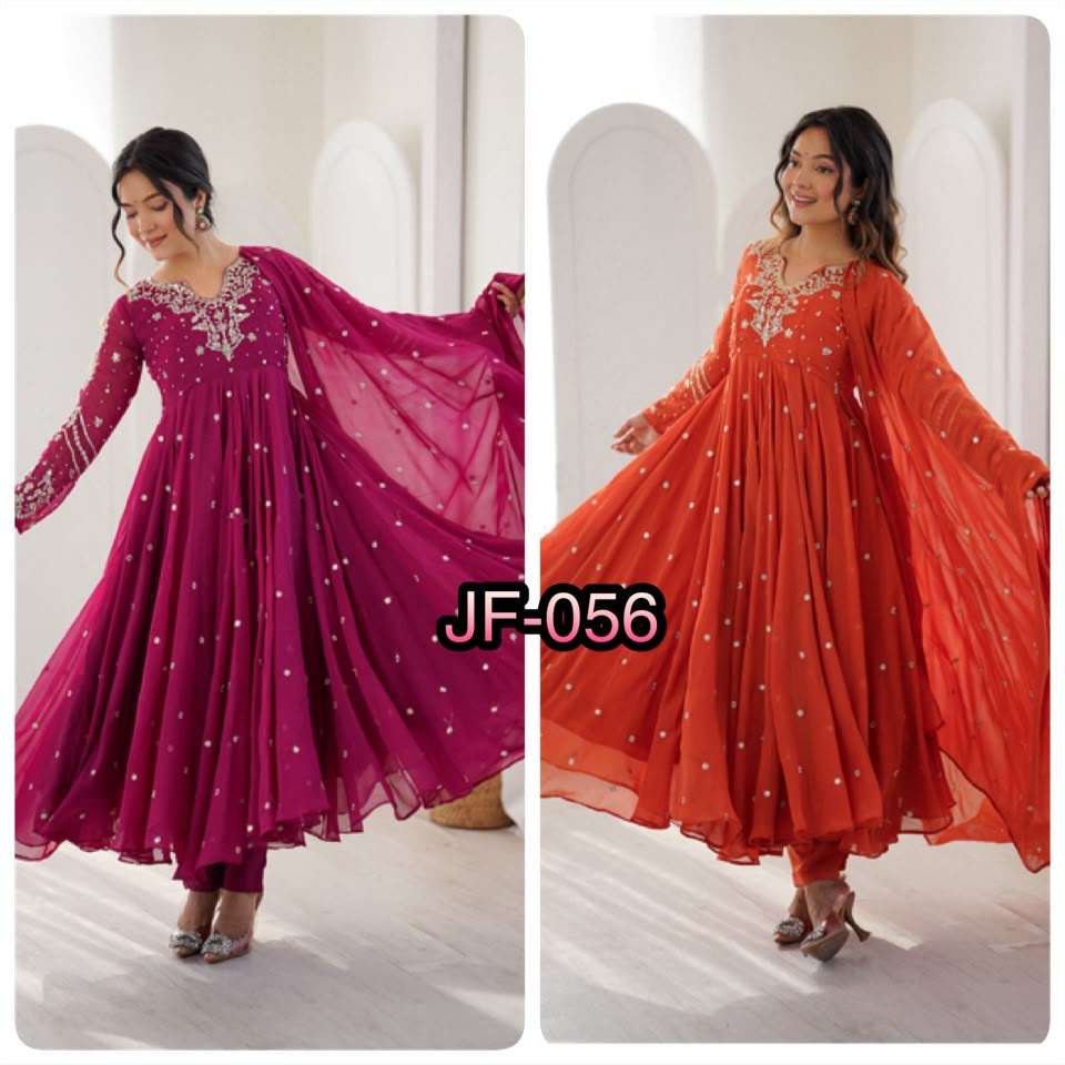 JF 056 FOX GEORGETTE EMBROIDERED DESIGNER WORK PARTY WEAR ANARKALI GOWN STYLE SUIT