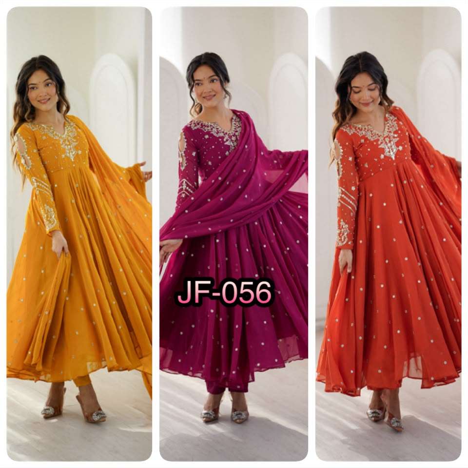 JF 056 FOX GEORGETTE EMBROIDERED DESIGNER WORK PARTY WEAR ANARKALI GOWN STYLE SUIT