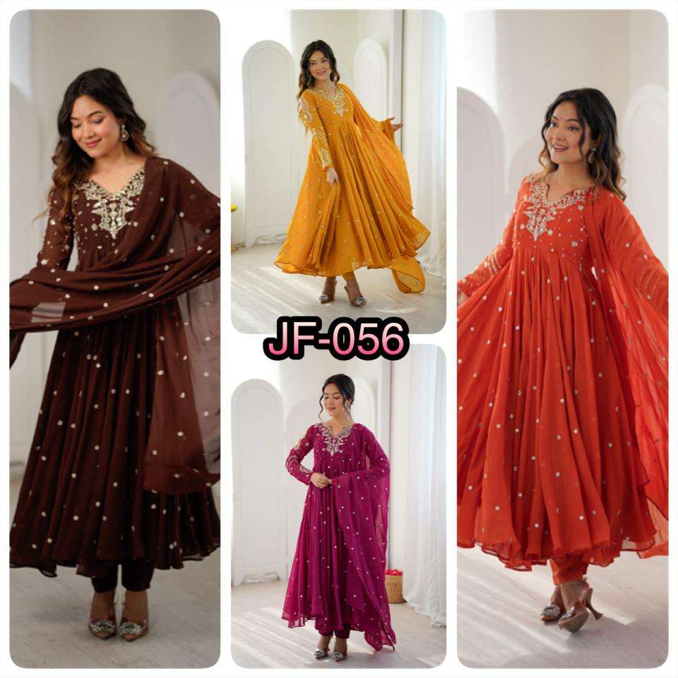 JF 056 FOX GEORGETTE EMBROIDERED DESIGNER WORK PARTY WEAR ANARKALI GOWN STYLE SUIT
