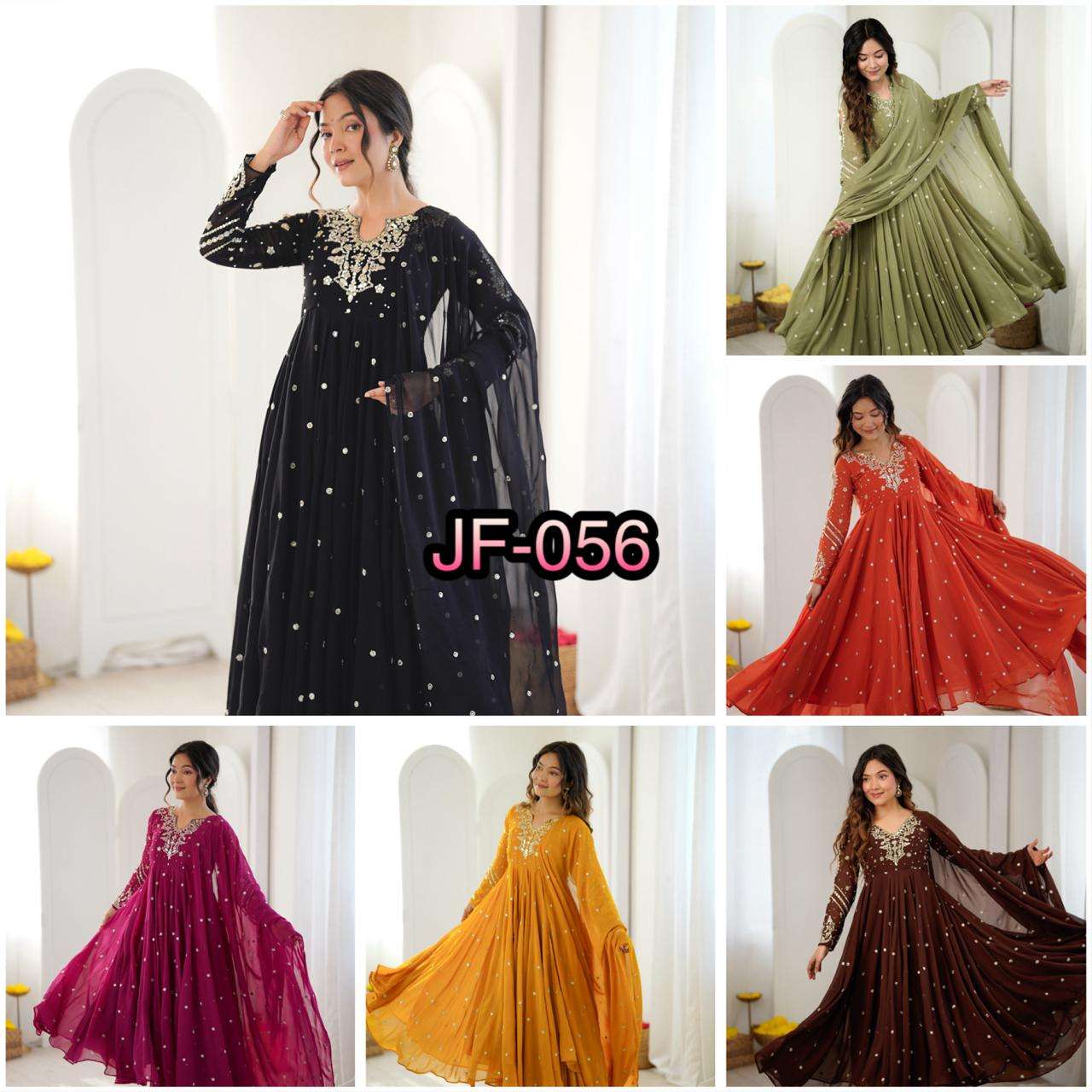 JF 056 FOX GEORGETTE EMBROIDERED DESIGNER WORK PARTY WEAR ANARKALI GOWN STYLE SUIT
