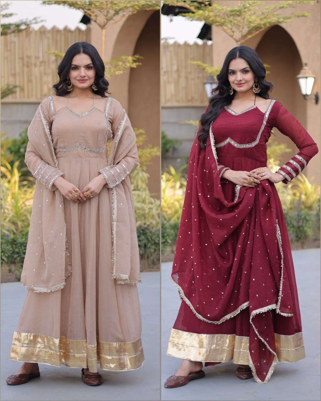 KA 1261 SILK DESIGNER WORK PARTY WEAR ANARKALI GOWN WITH DUPATTA SET 