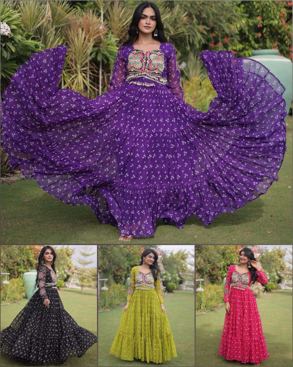 KA 1268 BANDHANI PRINT GEORGETTE DESIGNER WORK NAVRATRI WEAR LONG GOWN DRESS