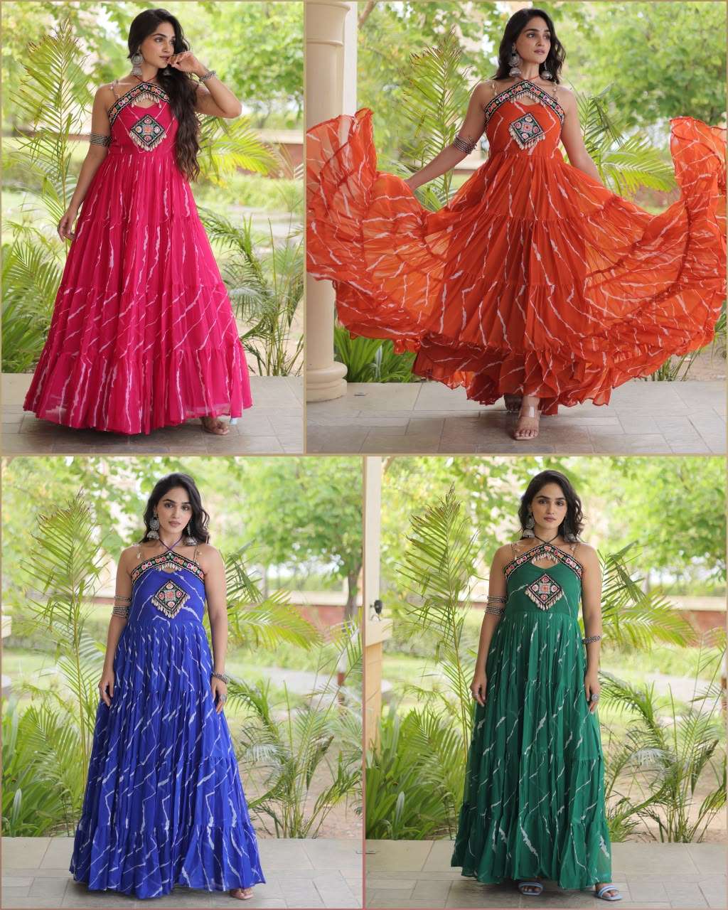 KA 1270 FOR GEORGETTE LAHERIYA PRINT FANCY WORK NAVRATRI WEAR LADIES GOWNS 