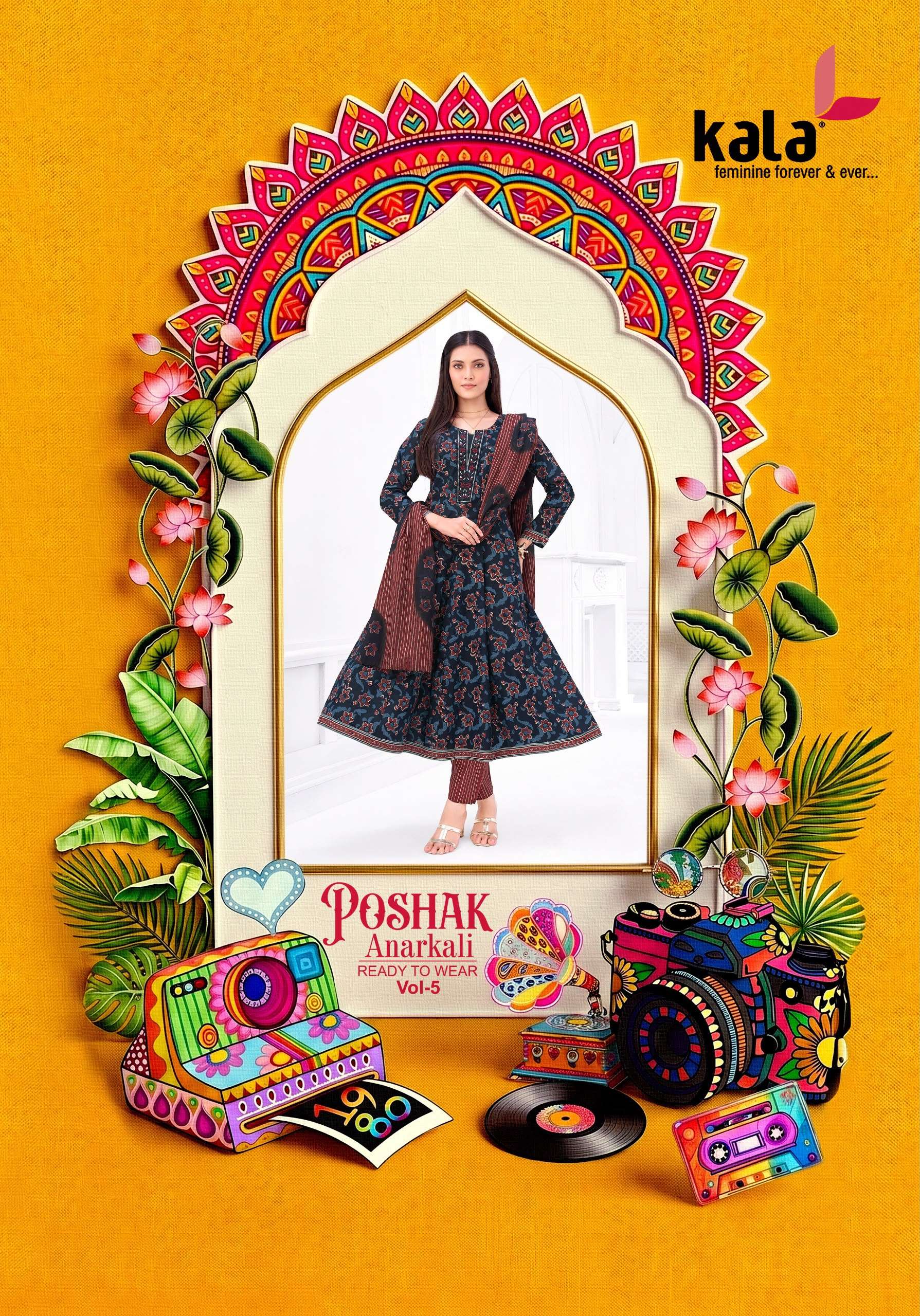KALA FASHION ANARKALI VOL 5 COTTON PRINTED LADIES KURTI BOTTOM AND DUPATTA SET 