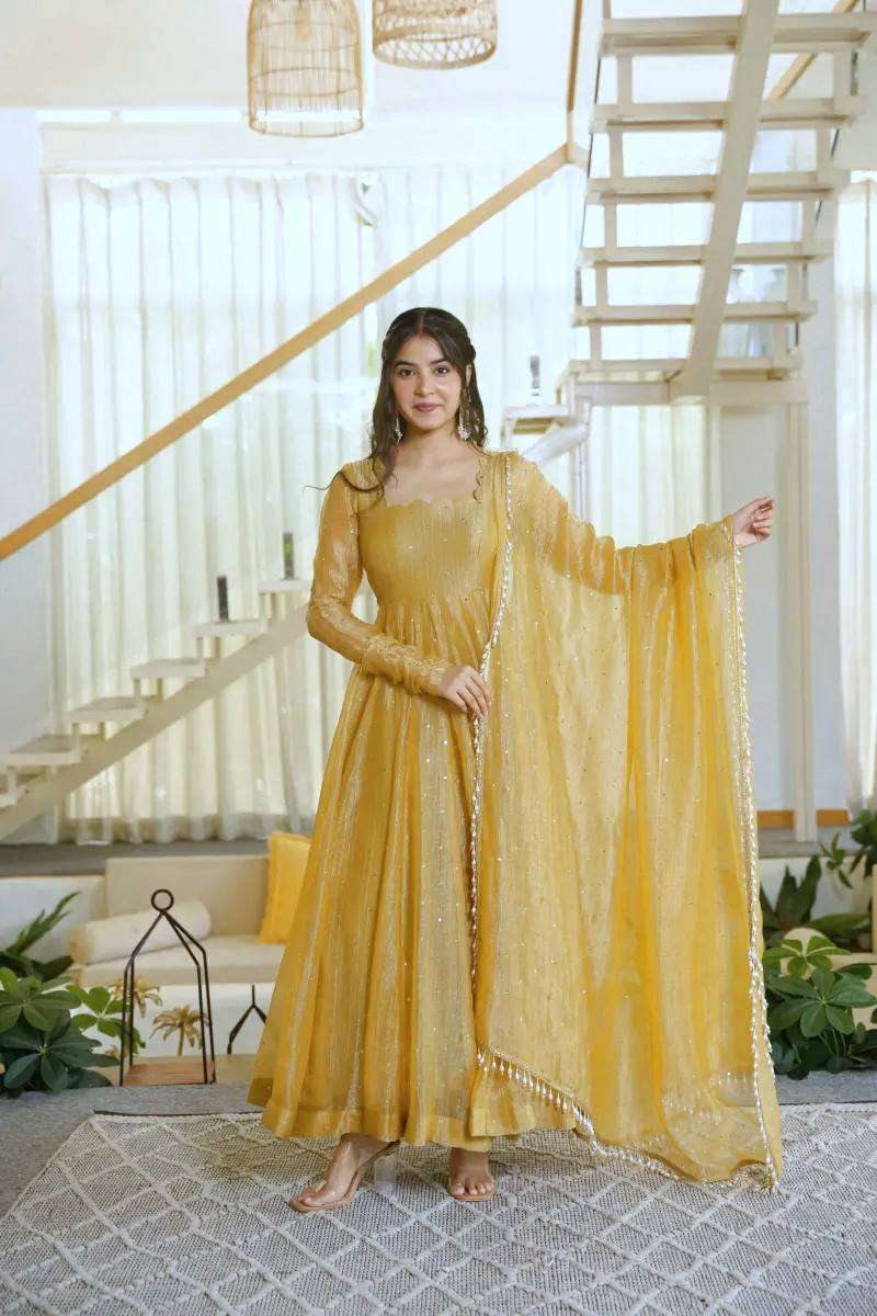KD 1641 SILK BEAUTIFUL DESIGNER LOOK PARTY WEAR ANARKALI GOWN PENT AND DUPATTA SET 