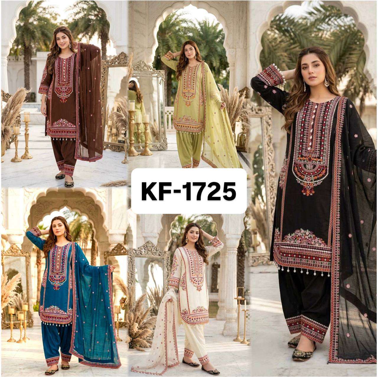 KF 1725 SILK SEQUENCE EMBROIDERY DESIGNER WORK FESTIVE WEAR LADIES SUITS 